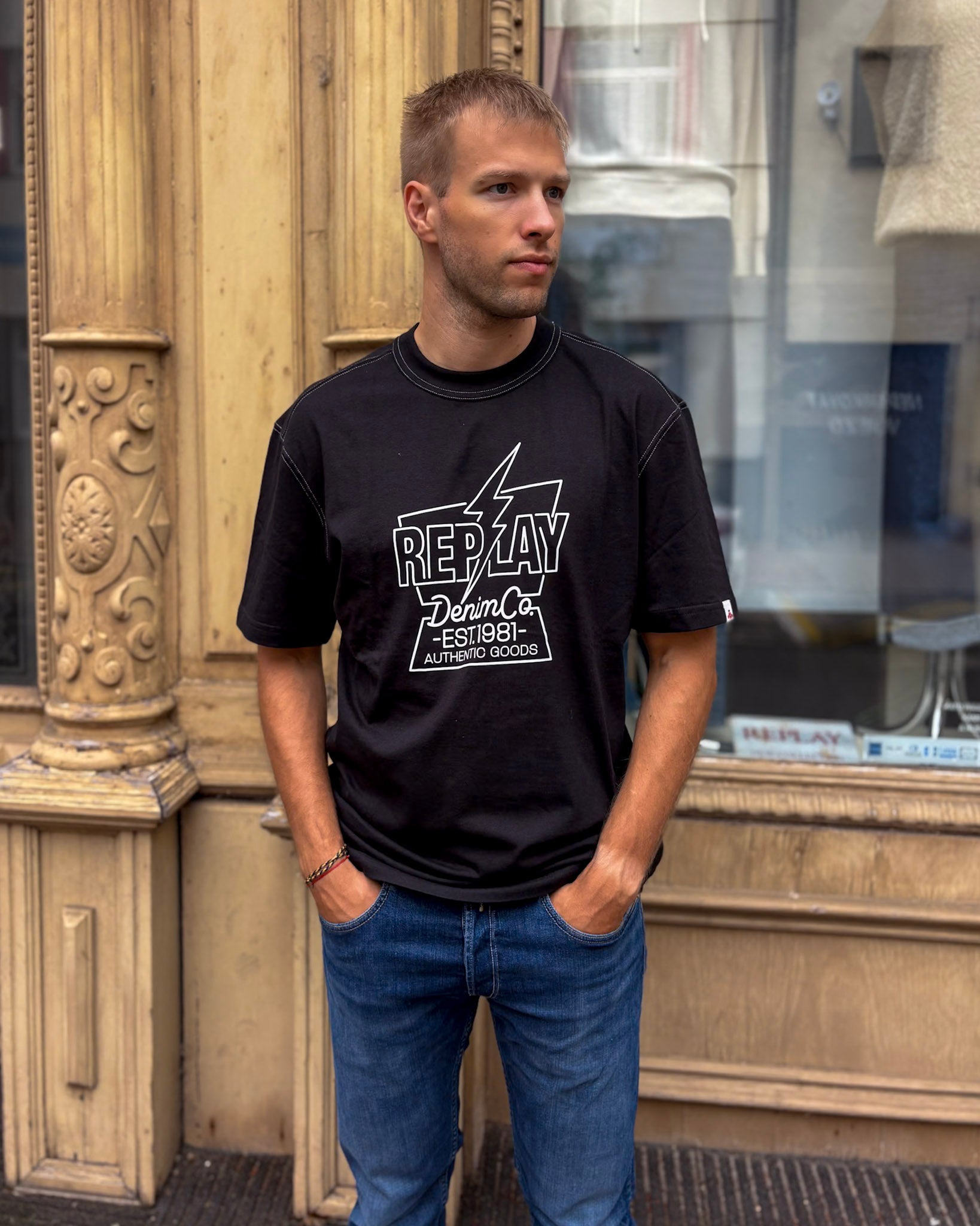 REPLAY MEN'S T-SHIRT WITH CHEST PRINT