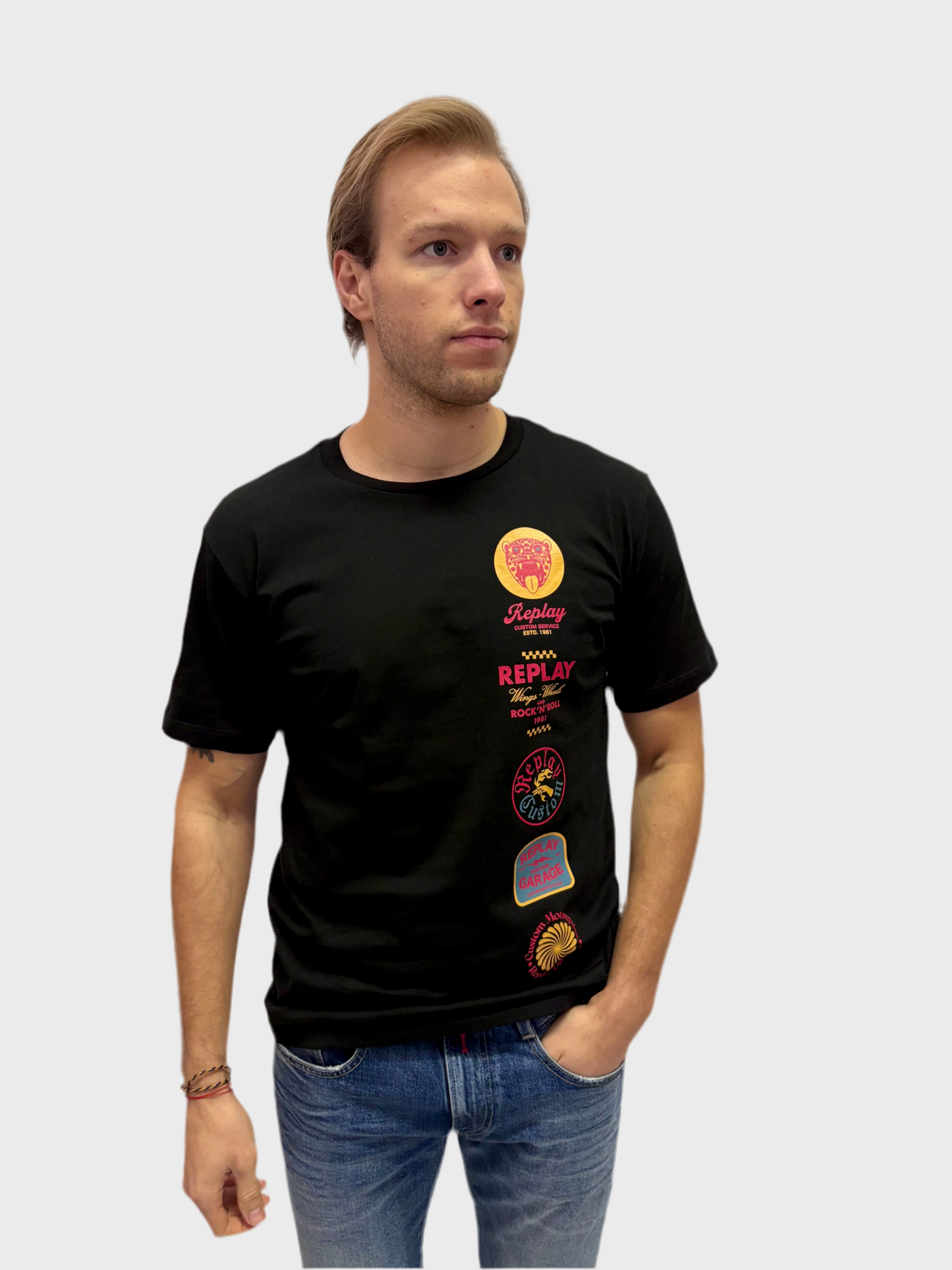 REPLAY PÁNSKE TRIČKO JERSEY S GRAFICKÝM POTLAČOM