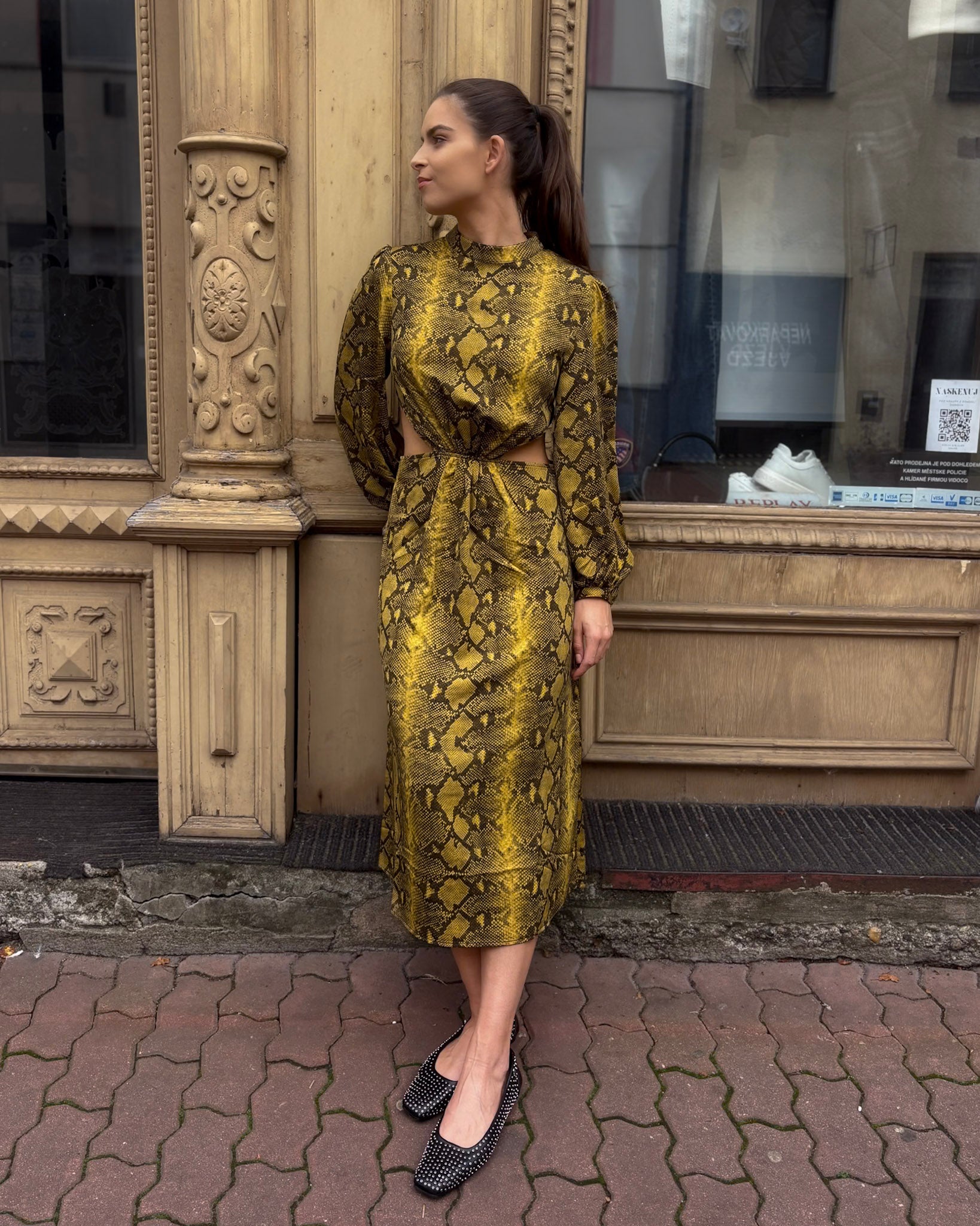 snakeskin midi dress DROP IT LOW SNAKE MIDI DRESS