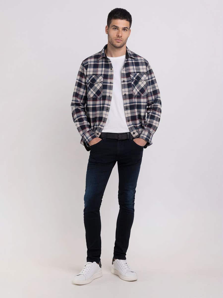 REPLAY PÁNSKÁ KOŠILE Z KÁROVANÉHO FLANELU S KAPSAMI