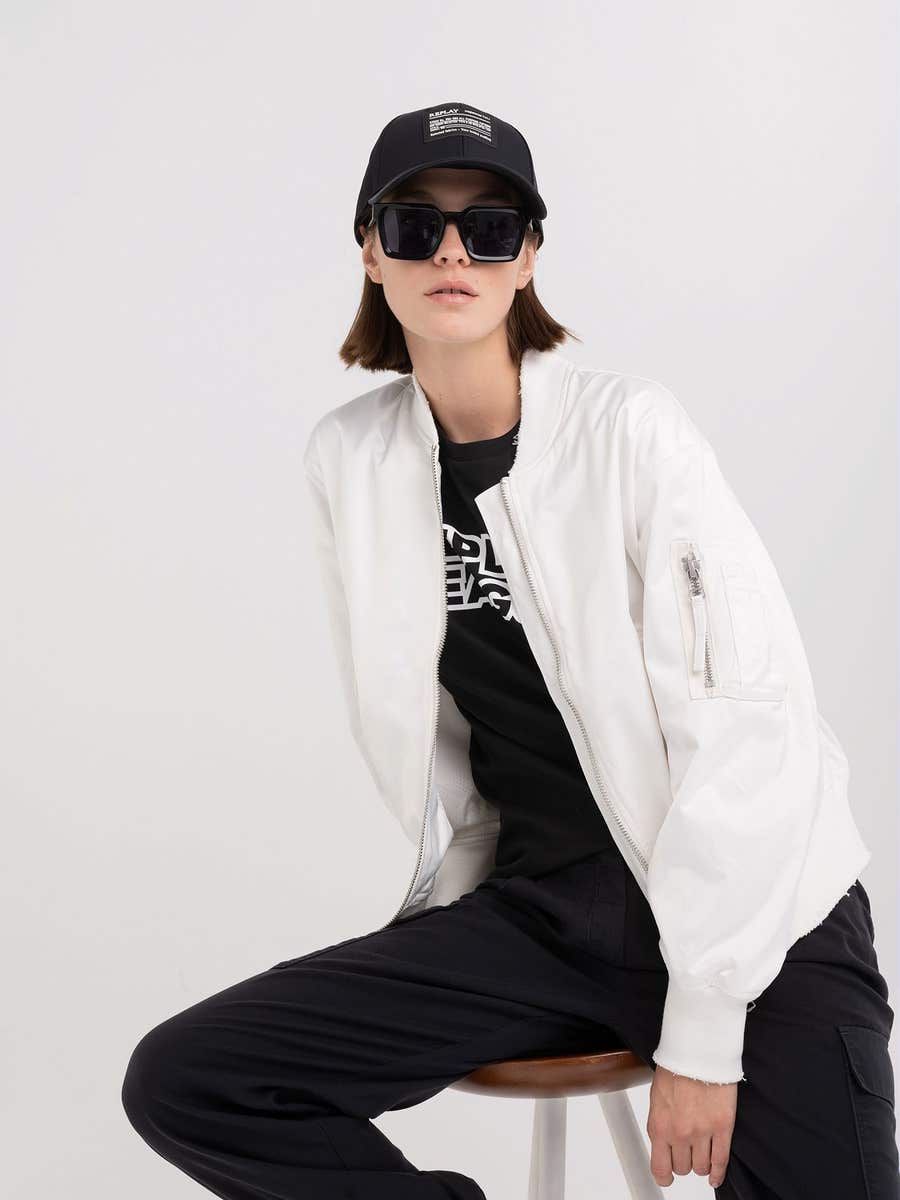 REPLAY WOMEN'S NYLON BOMBER JACKET WITH MICRO-TEAR