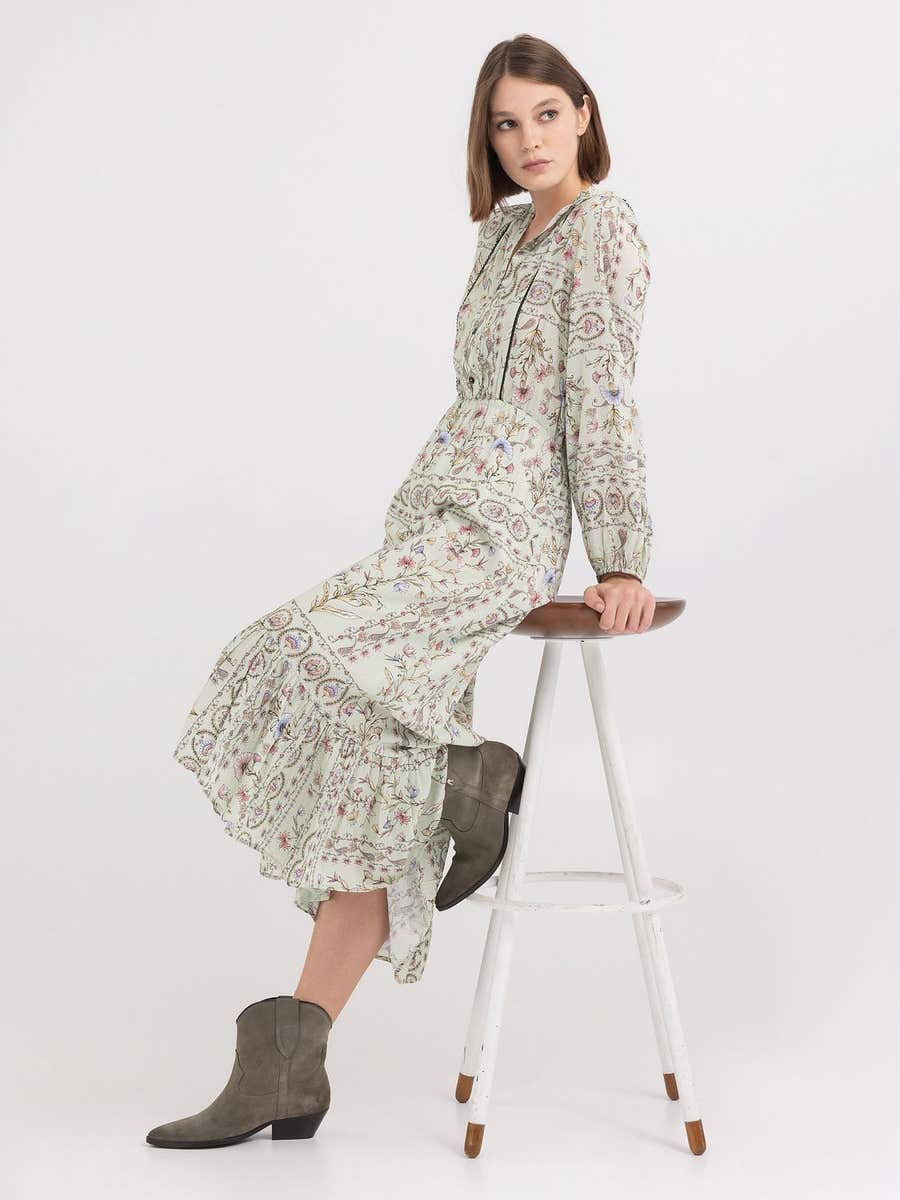 REPLAY LONG DRESS WITH RUFFLE IN VISCOSE SATIN