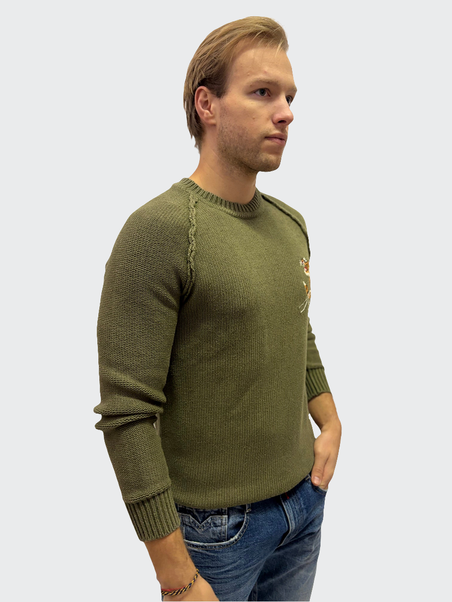 REPLAY PÁNSKÝ SVETR S POSÁDKOVÝM VÝSTŘIHEM S TYGREM