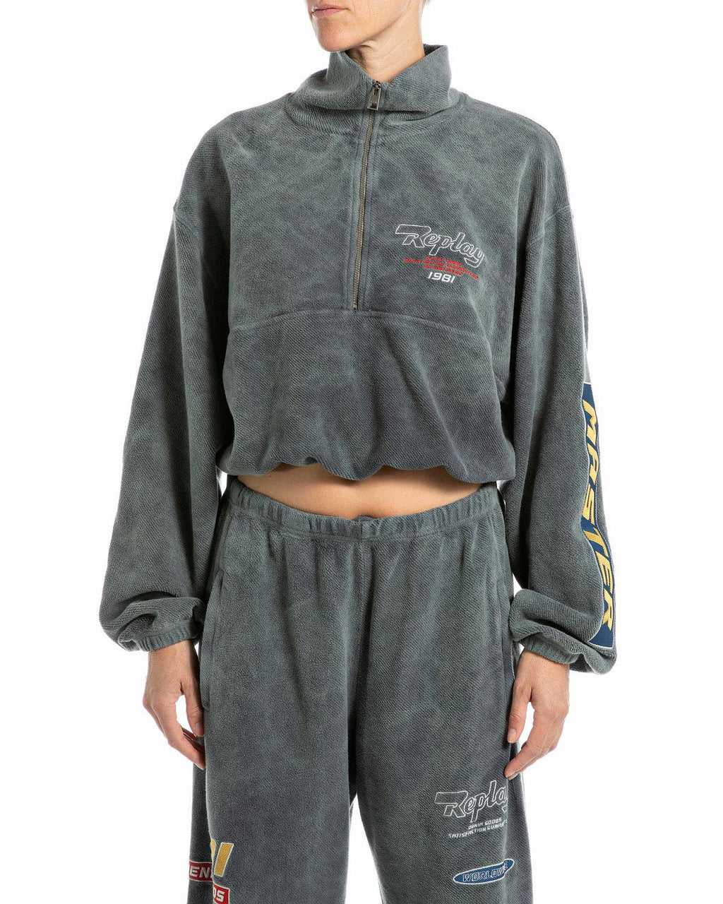 DÁMSKÁ ZKRÁCENÁ MIKINA REPLAY NA ZIP S POTISKY - W3504 .000.23944G