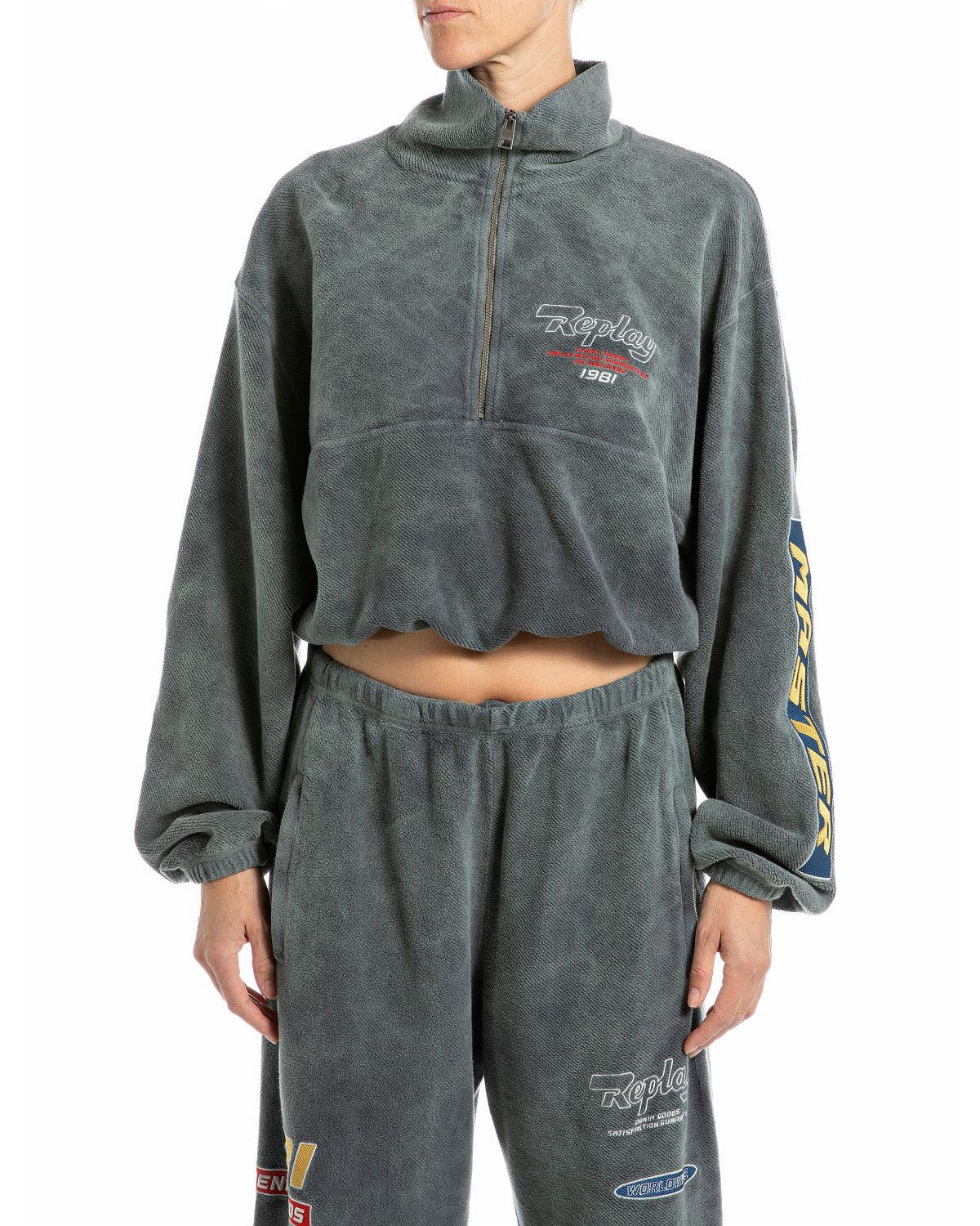DÁMSKÁ ZKRÁCENÁ MIKINA REPLAY NA ZIP S POTISKY - W3504 .000.23944G