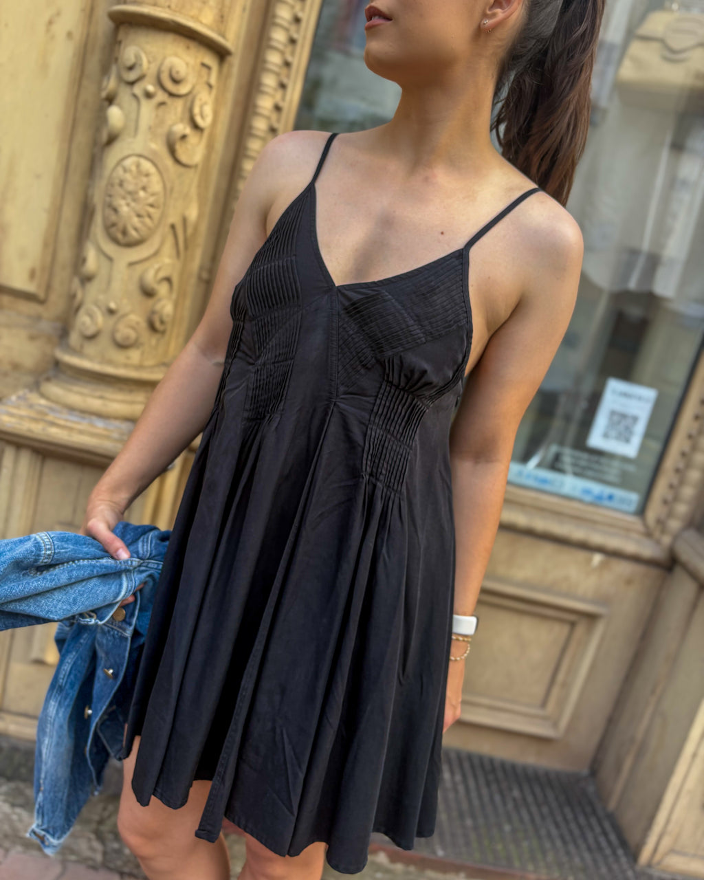 REPLAY WOMEN'S SUMMER MINI DRESS WITH STRAPS AND PLEATS