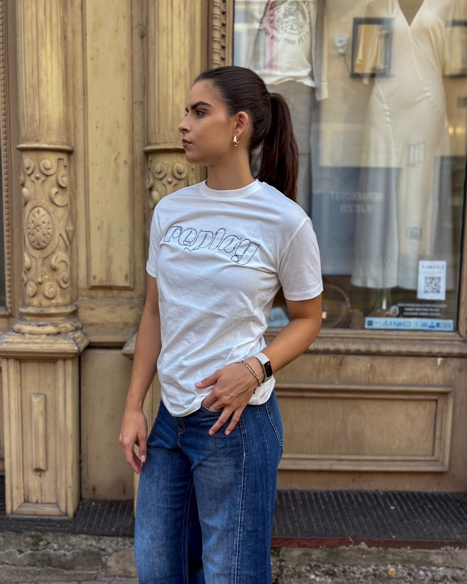 REPLAY WOMEN'S COTTON T-SHIRT WITH EMBROIDERY