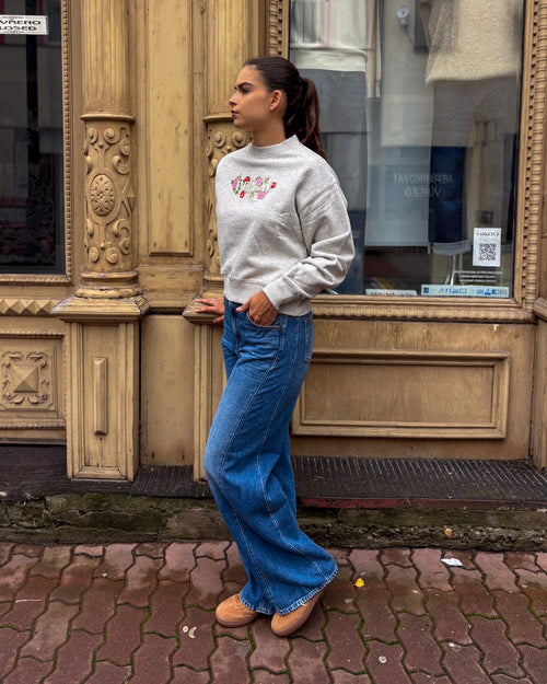 WOMEN'S SWEATSHIRT REPLAY SWEATSHIRT WITH LOGO AND ROSE PRINT