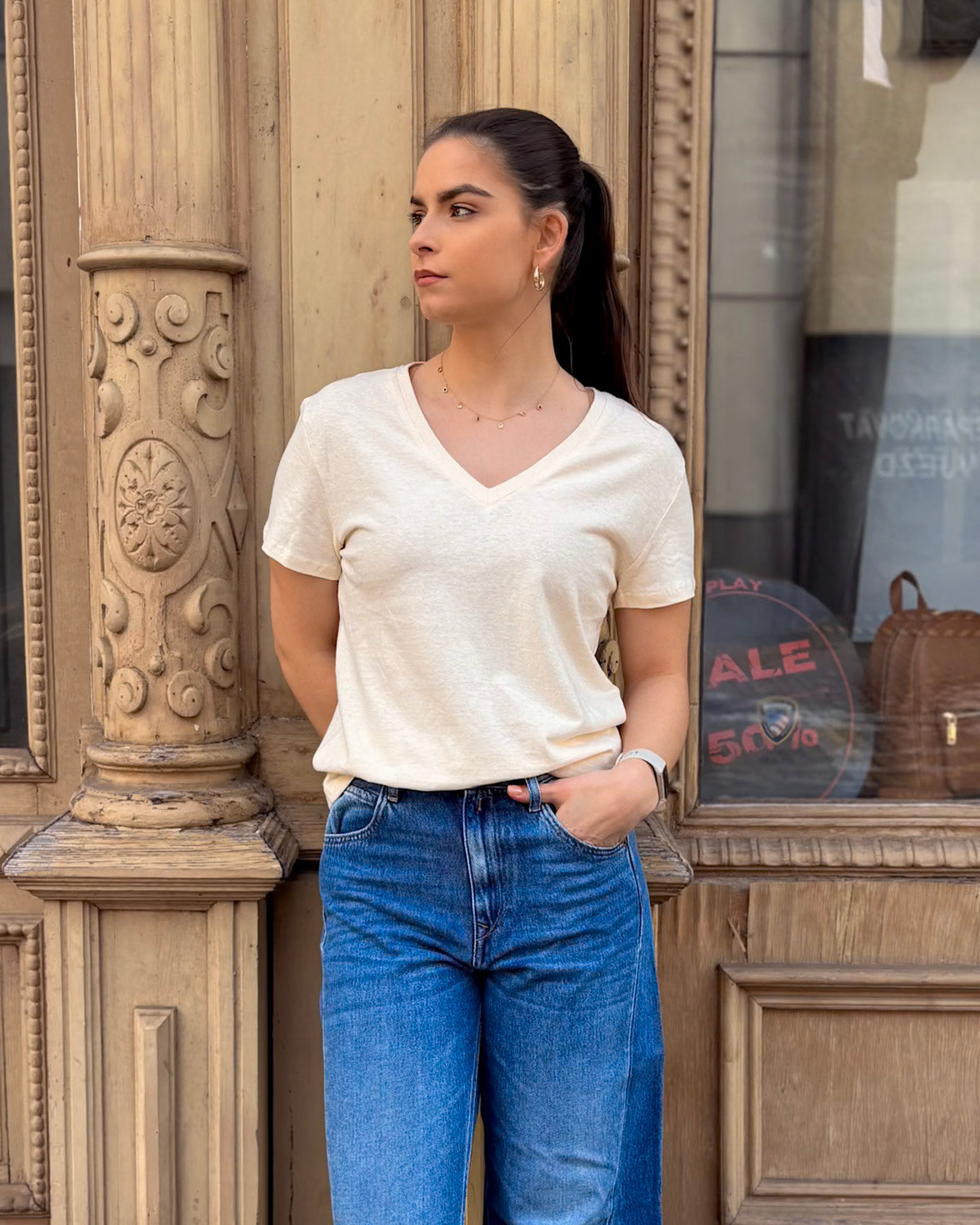 DÁMSKÉ BASIC TRIČKO REPLAY S VÝSTŘIHEM DO V 