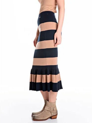 REPLAY DÁMSKÁ PRUHOVANÁ MIDI SUKNĚ S VOLÁNOVÝMI DETAILY