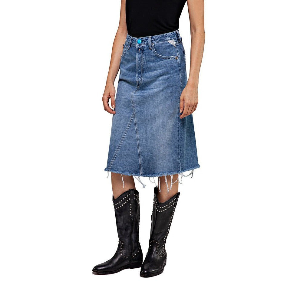 DÁMSKÁ REPLAY DLOUHÁ DŽÍNOVÁ SUKNĚ S NEZAČIŠTĚNÝM LEMEM 