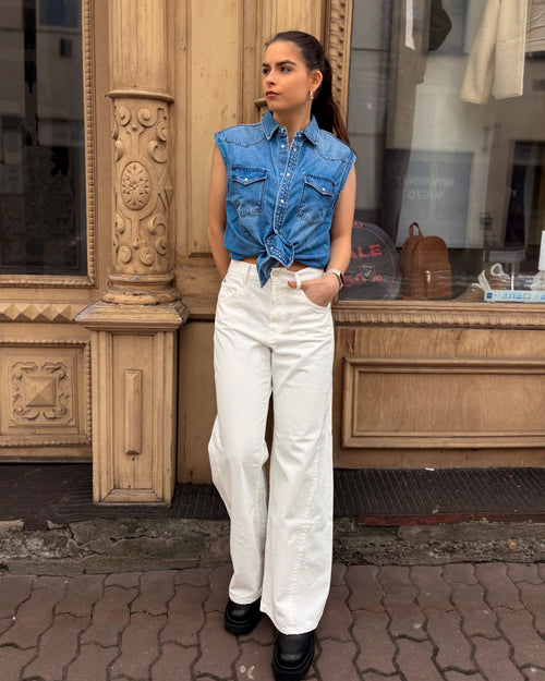WOMEN'S REPLAY DENIM VEST WITH PATENTS