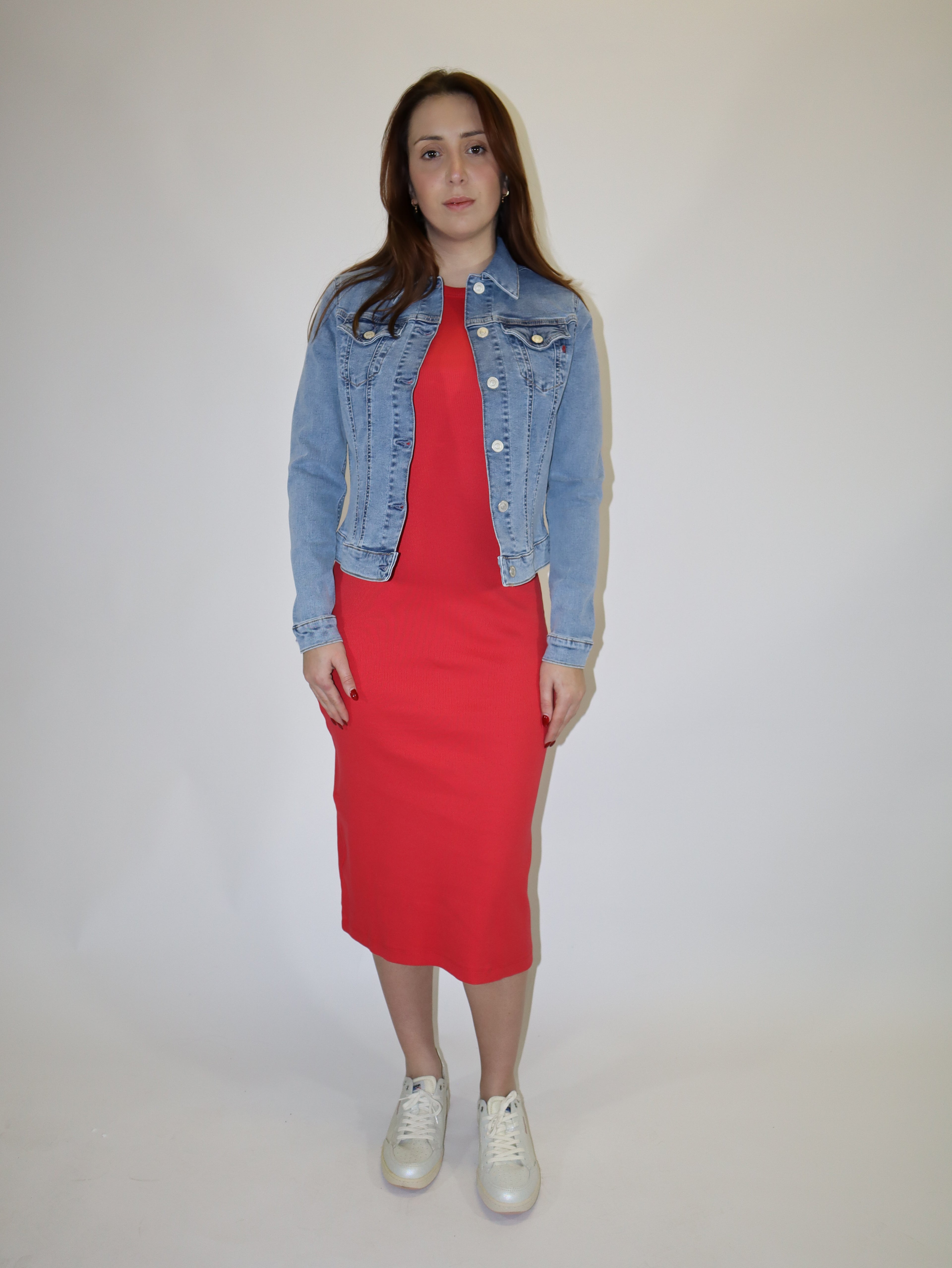 REPLAY STRETCH COTTON MIDI DRESS