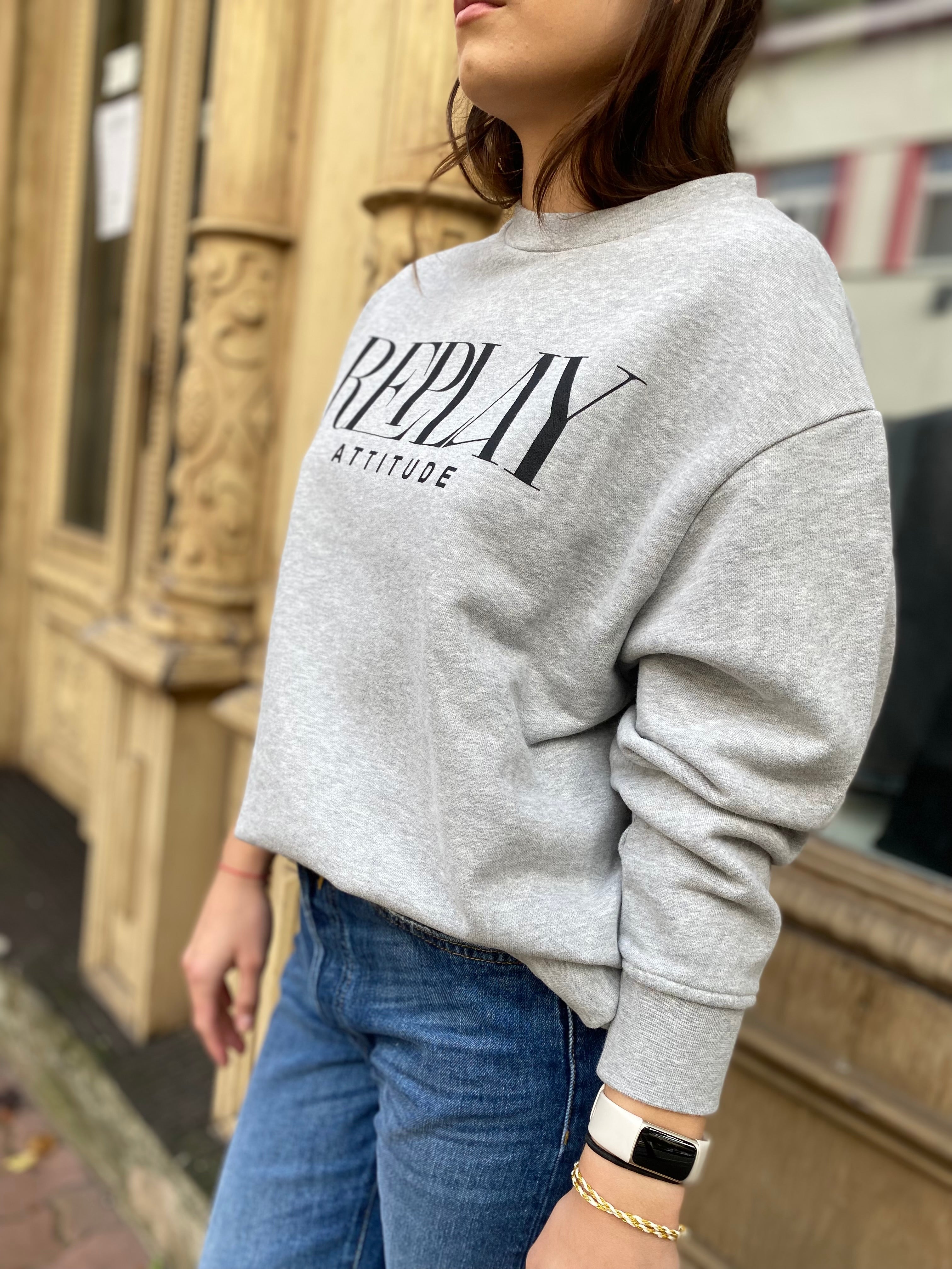 REPLAY DÁMSKÁ BAVLNĚNÁ OVERSIZED MIKINA S POTISKEM