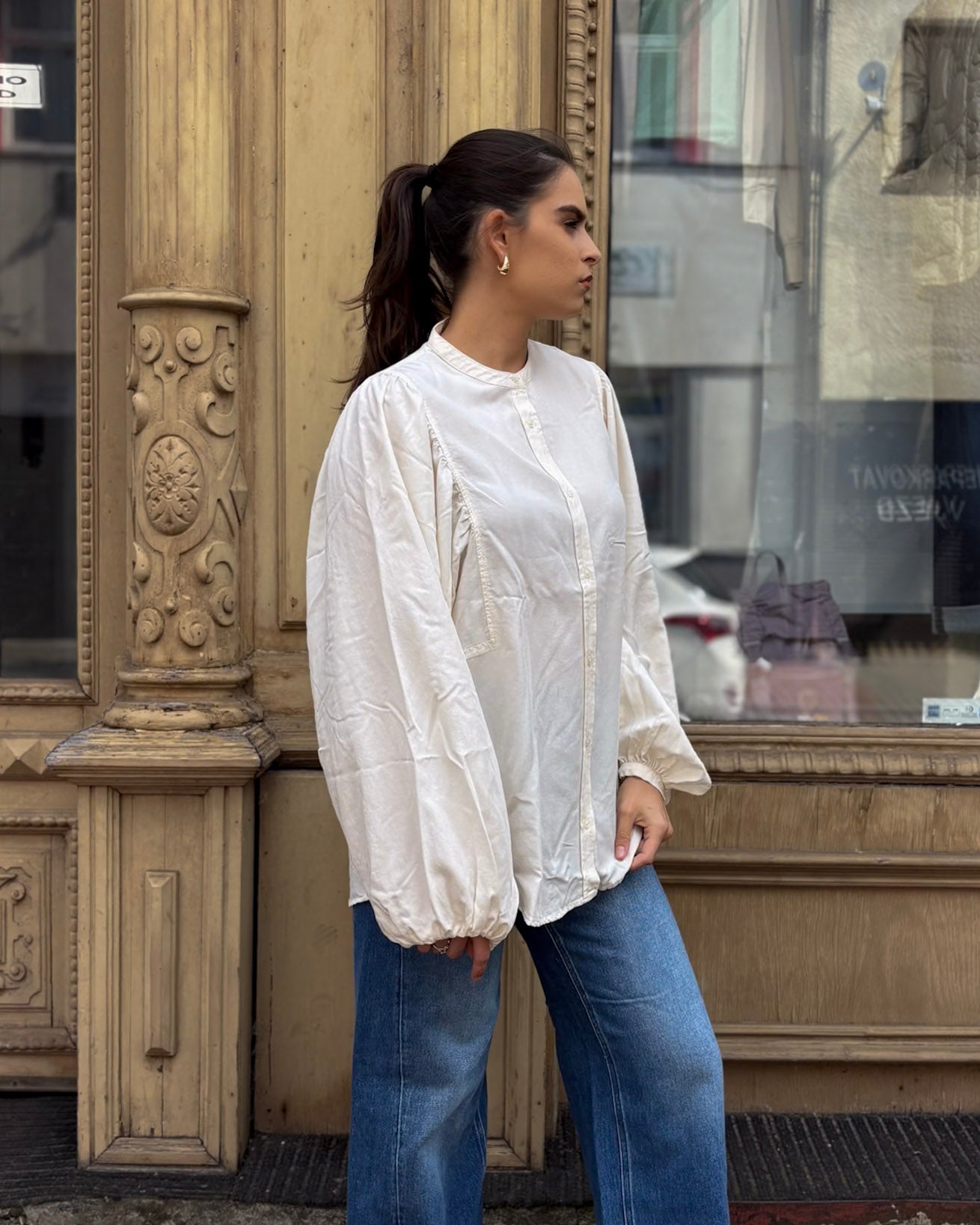 DÁMSKA ELEGANTNÁ HALENA S BALÓNOVÝMI RUKÁVMI