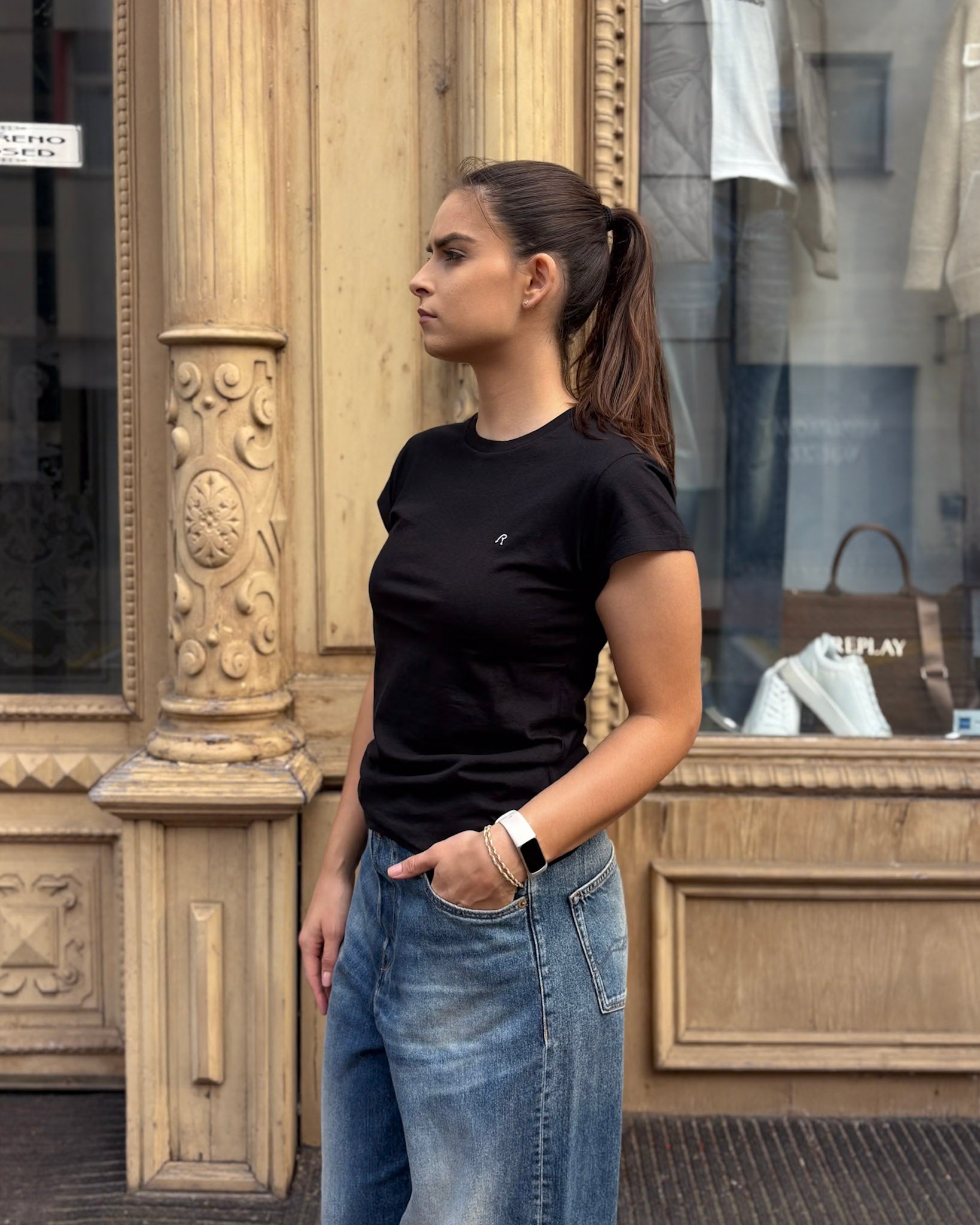 REPLAY DÁMSKÉ SKINNY-FIT BAVLNĚNÉ TRIČKO 