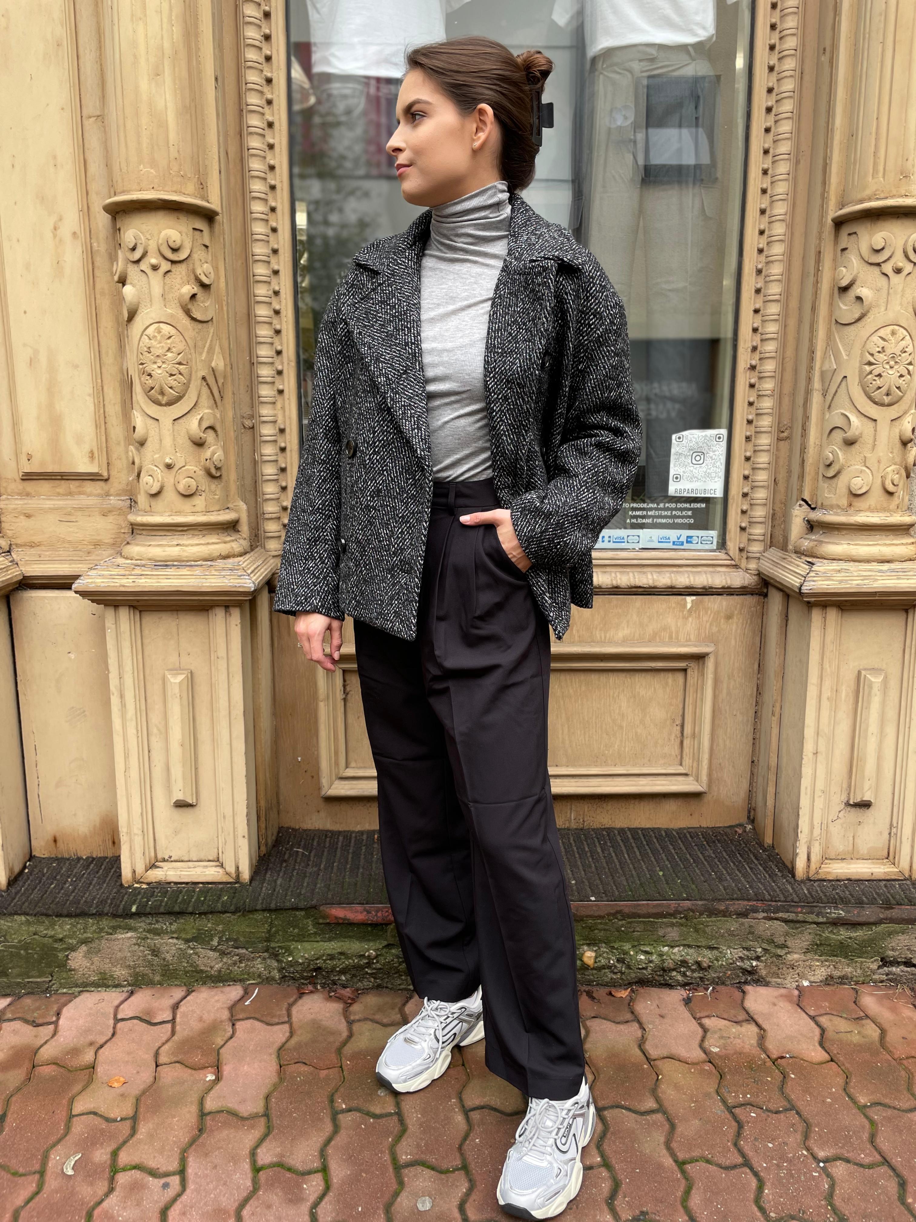 REPLAY WOMEN'S DOUBLE-BREASTED WOOL COAT WITH HERRINGBONE PATTERN