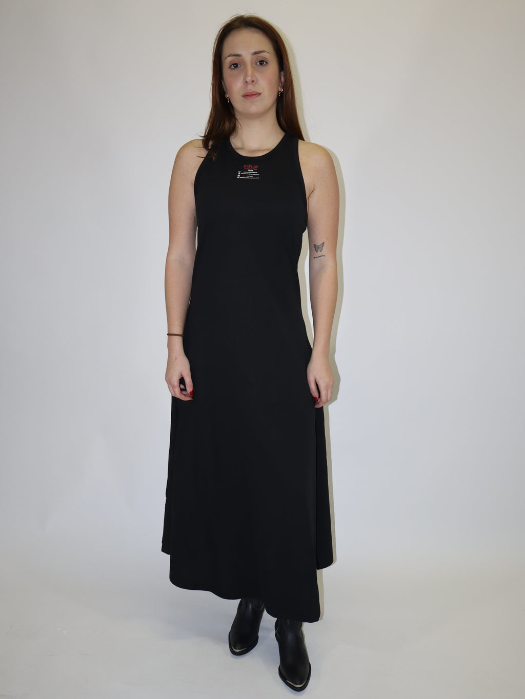 REPLAY PRINTED COTTON PIQUE MIDI DRESS