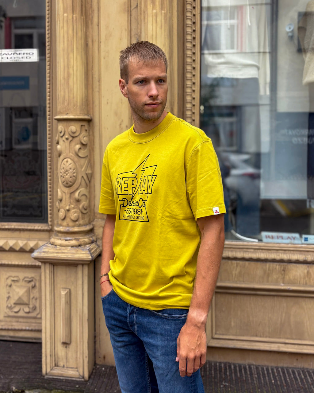 REPLAY MEN'S T-SHIRT WITH CHEST PRINT
