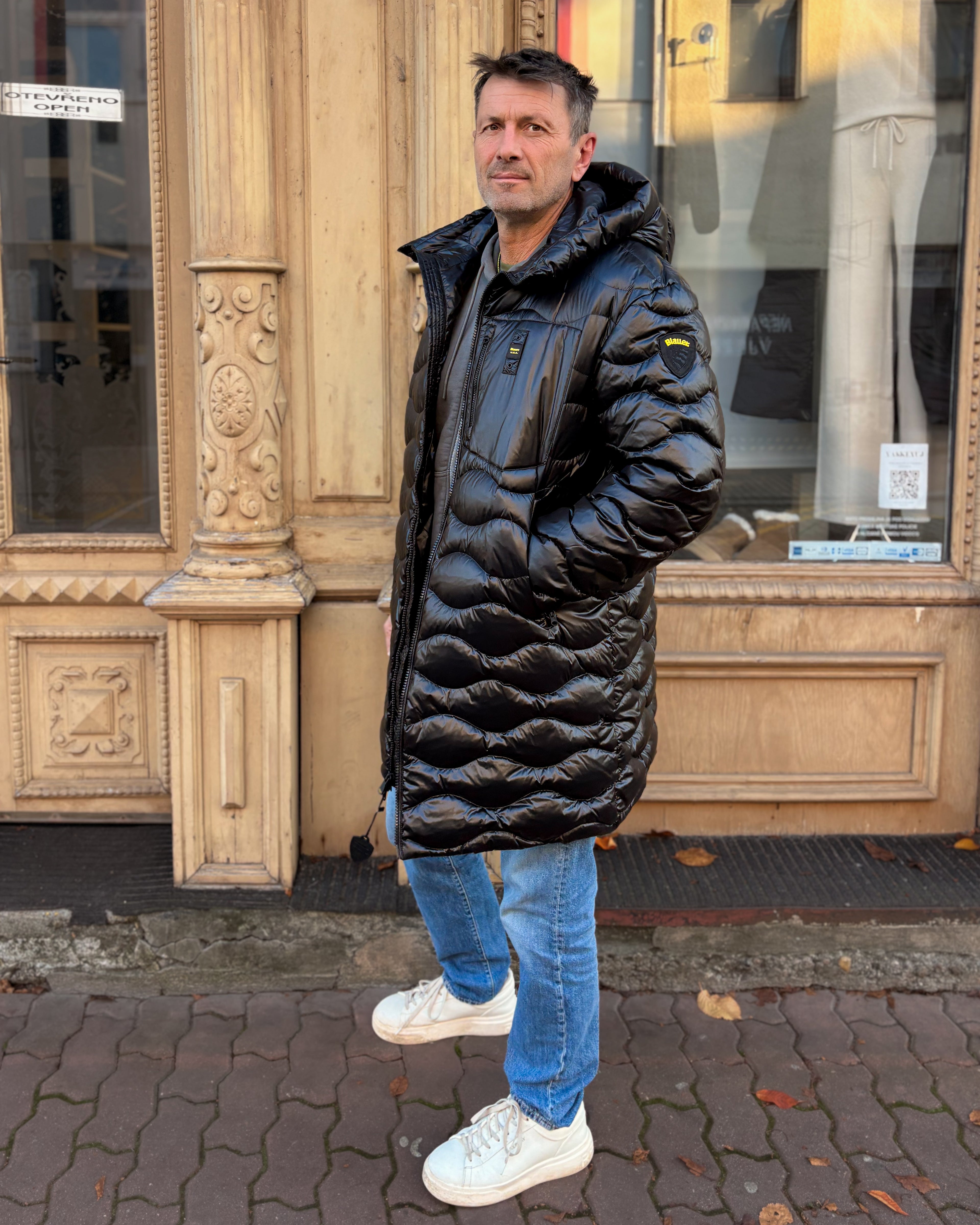 PÁNSKÁ DLOUHÁ PROŠÍVANÁ BLAUER PÉŘOVÁ BUNDA DUNBOY 