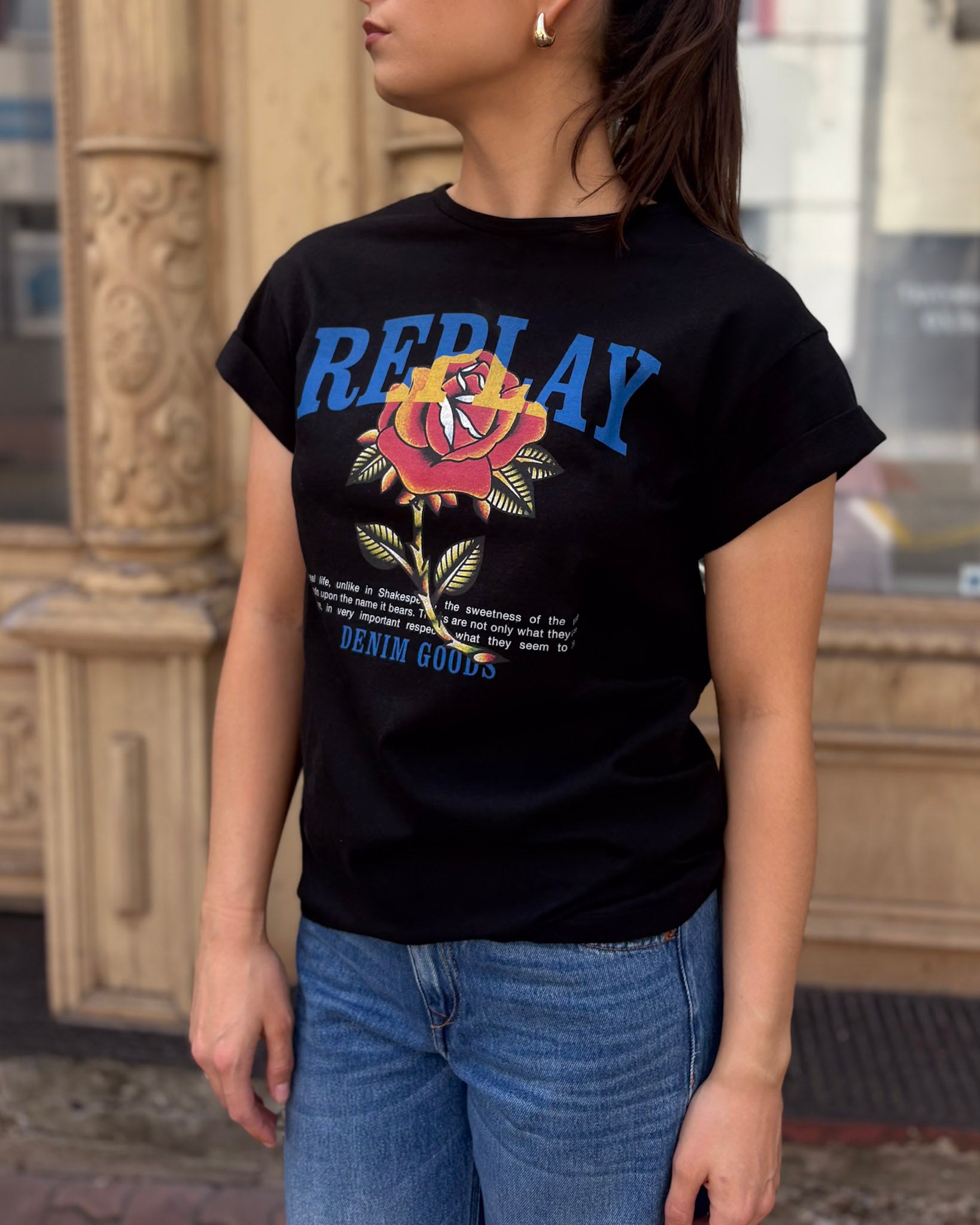 DÁMSKÉ TRIČKO REPLAY S POTISKEM REPLAY ROSE