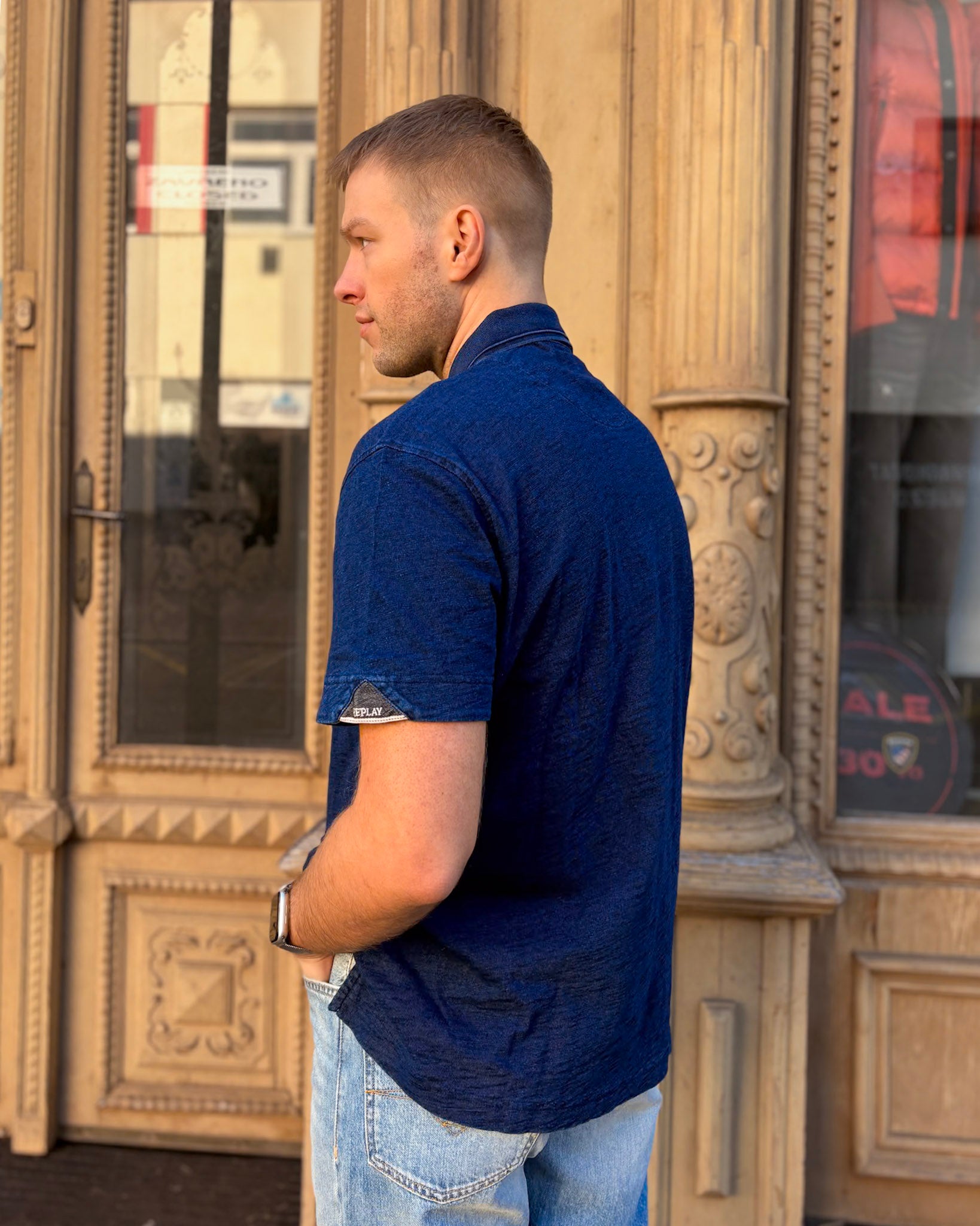 PÁNSKÉ POLO TRIČKO S DENIMOVÝM EFEKTEM