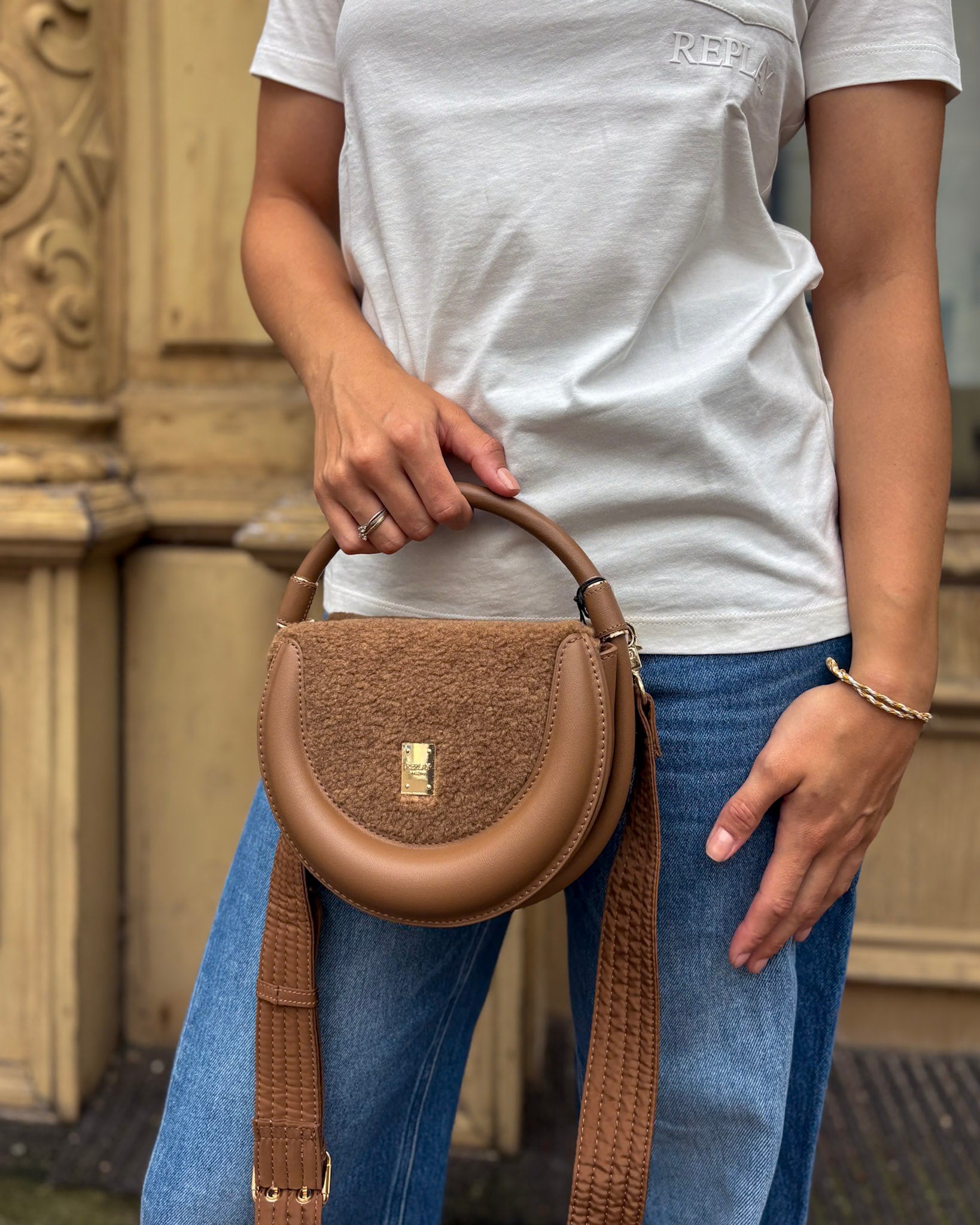 REPLAY ROUND FAUX FUR BAG