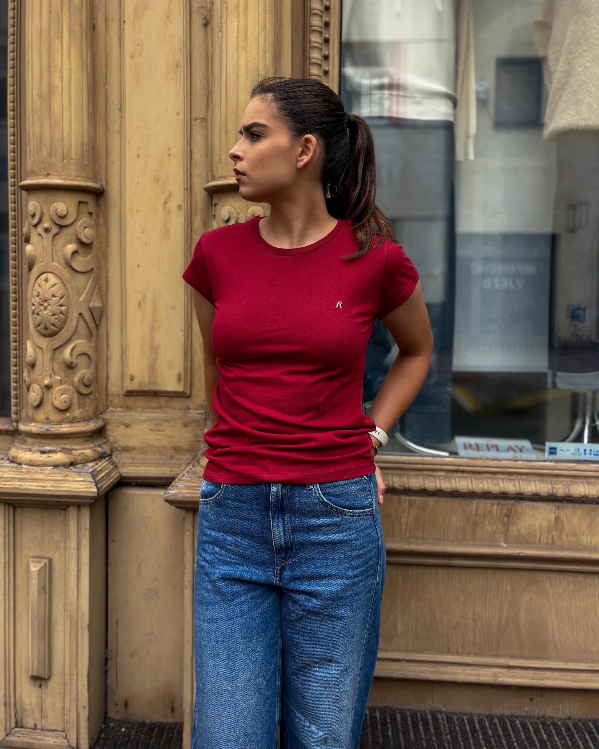 REPLAY DÁMSKÉ SKINNY-FIT BAVLNĚNÉ TRIČKO