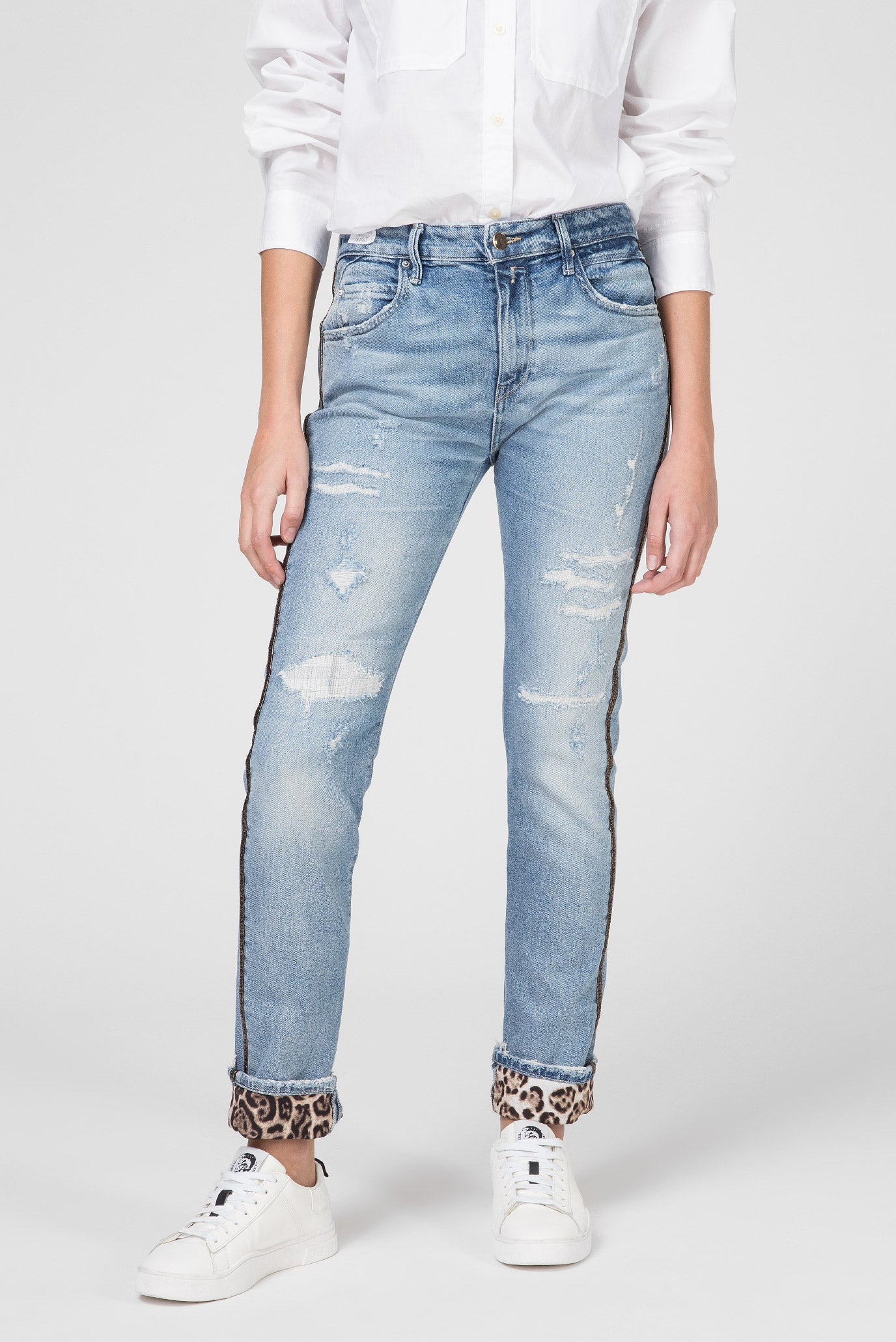 REPLAY DÁMSKÉ DŽÍNY S OZDOBNÝM LEMEM