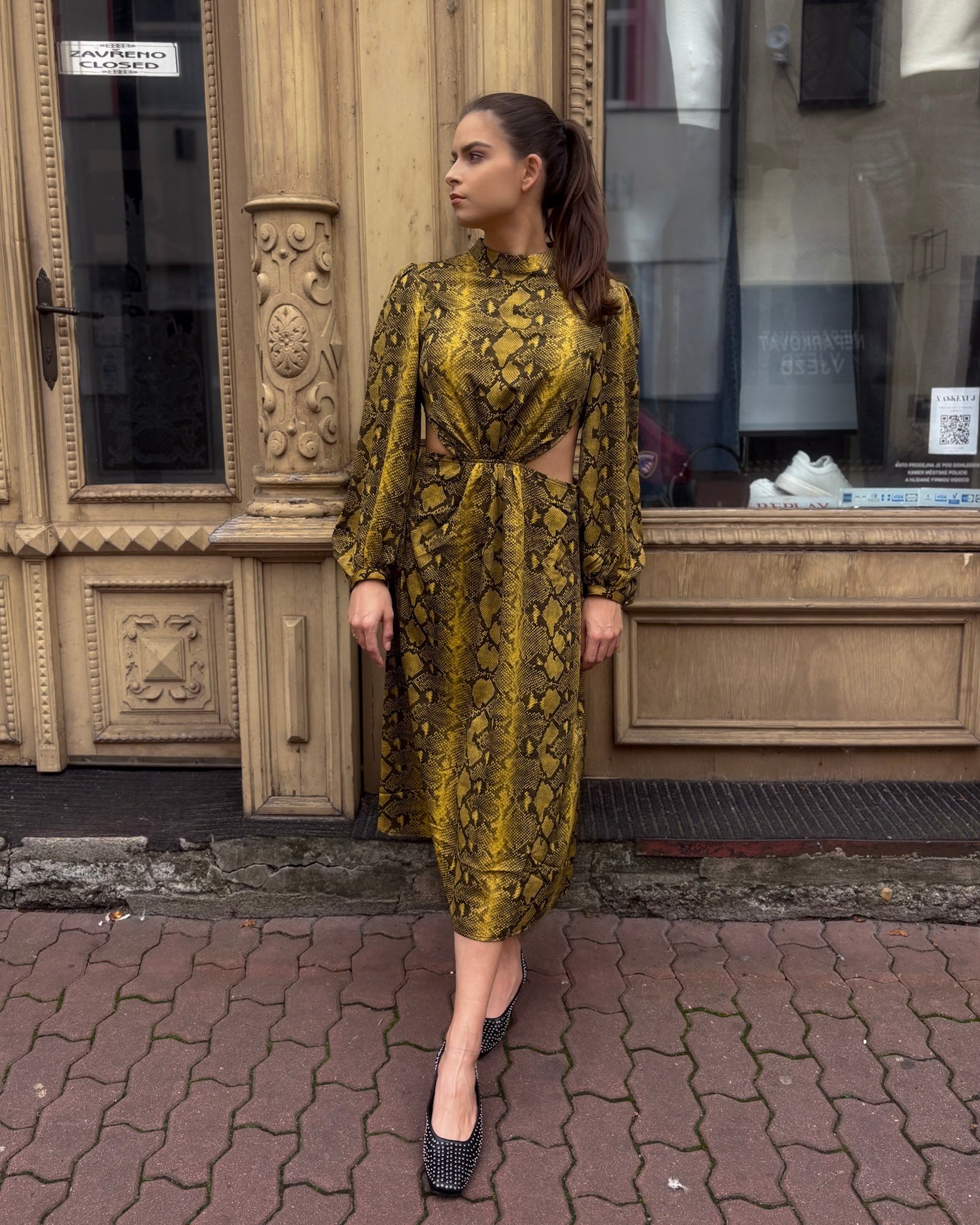 REPLAY KÍGYÓBŐR MIDI RUHA KIHÚZÁSOKKAL