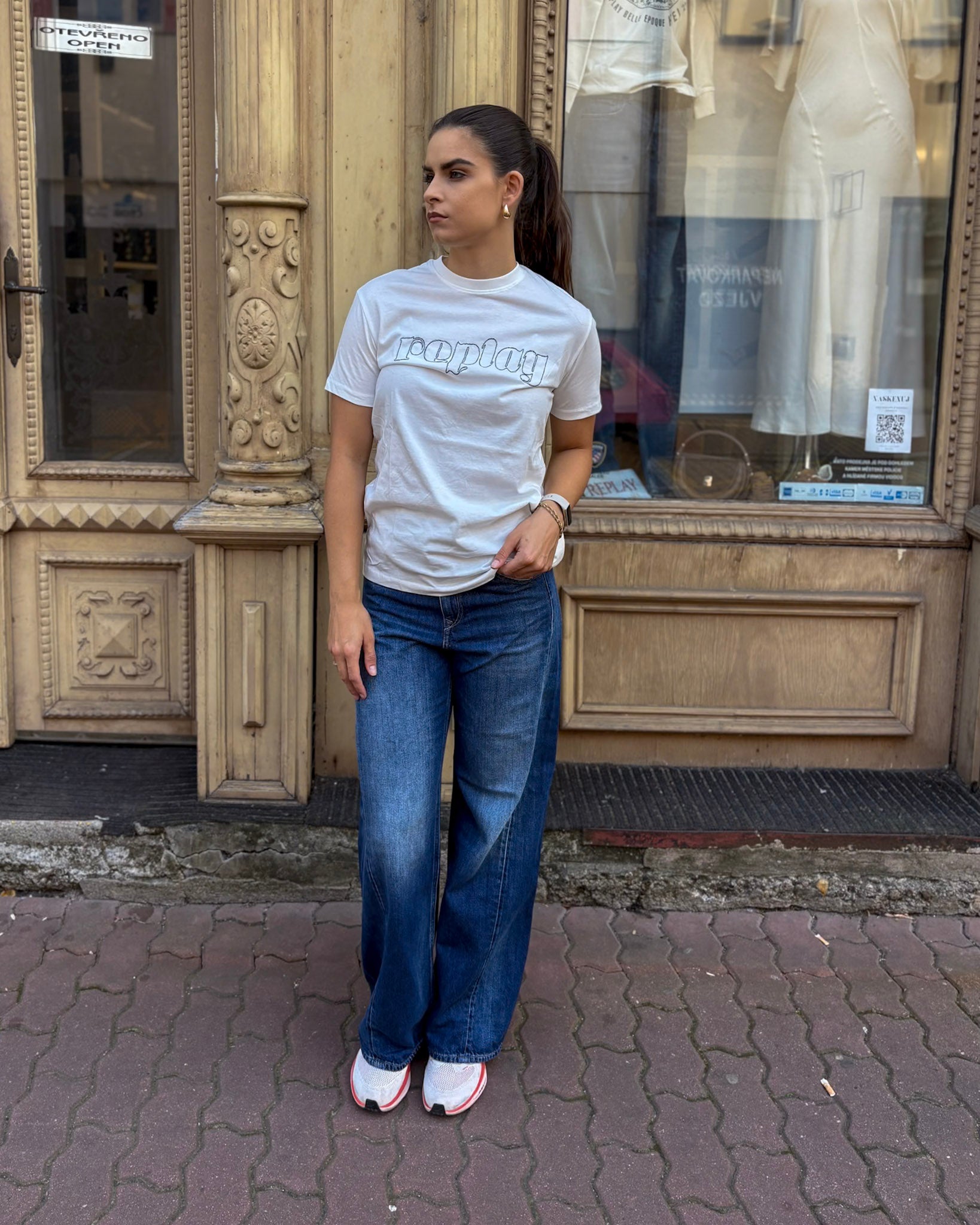 REPLAY WOMEN'S COTTON T-SHIRT WITH EMBROIDERY
