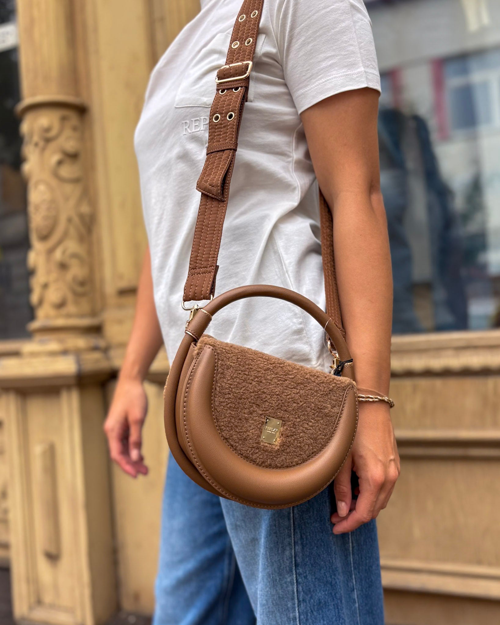 REPLAY ROUND FAUX FUR BAG