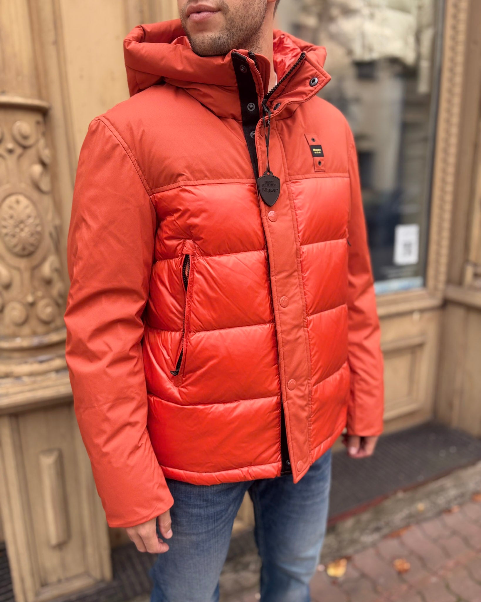 PÁNSKÁ PÉŘOVÁ BUNDA BLAUER S KAPUCÍ BROOK