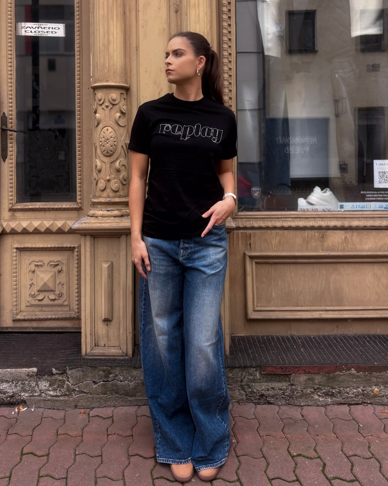 REPLAY DÁMSKE BAVLNENÉ TRIČKO S VÝŠIVKOU