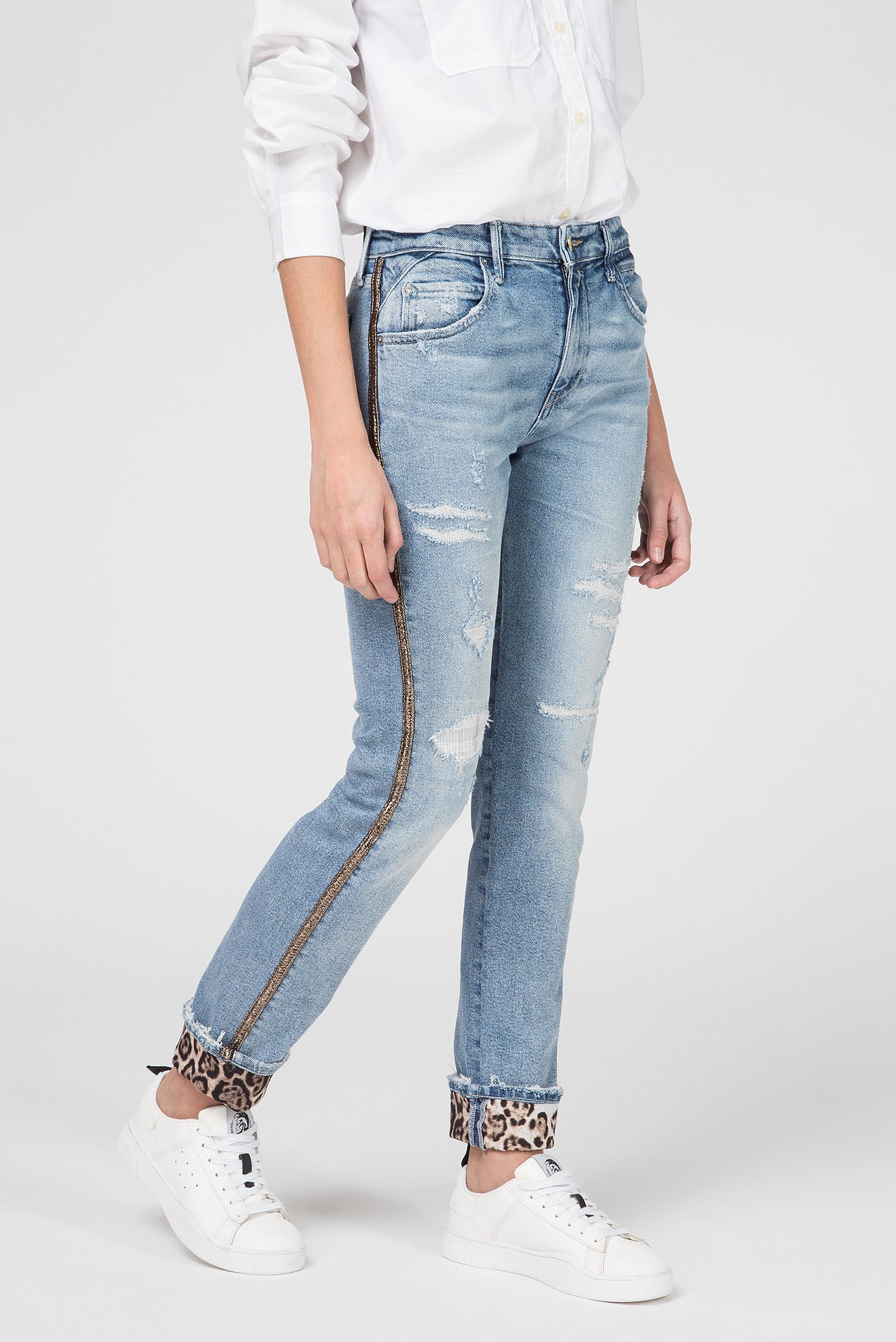 REPLAY DÁMSKÉ DŽÍNY S OZDOBNÝM LEMEM