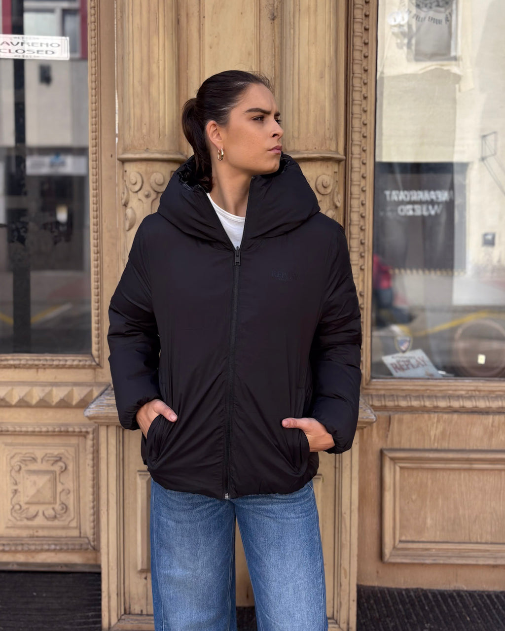 REPLAY WOMEN'S REVERSIBLE QUILTED JACKET WITH HOOD