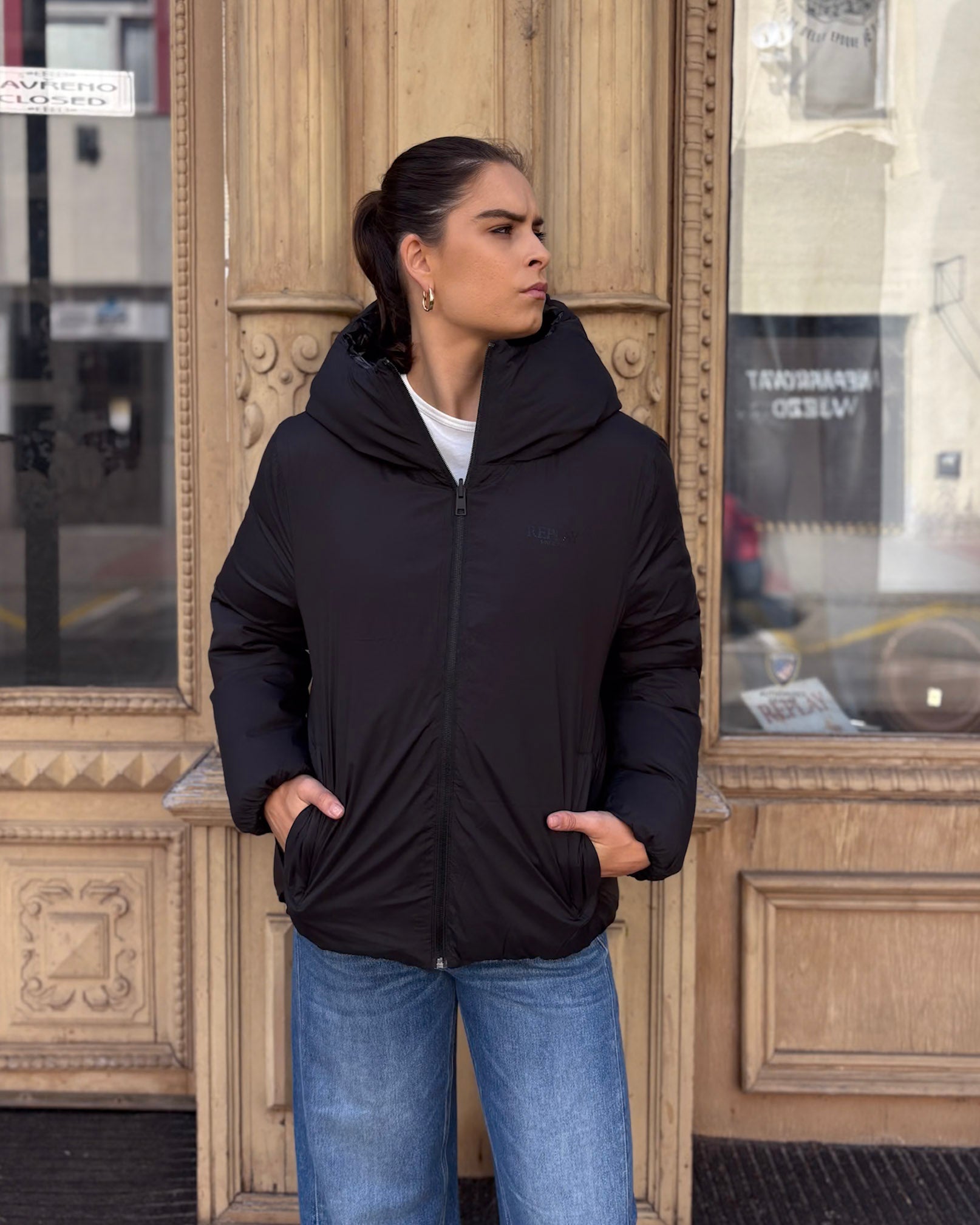 REPLAY WOMEN'S REVERSIBLE QUILTED JACKET WITH HOOD