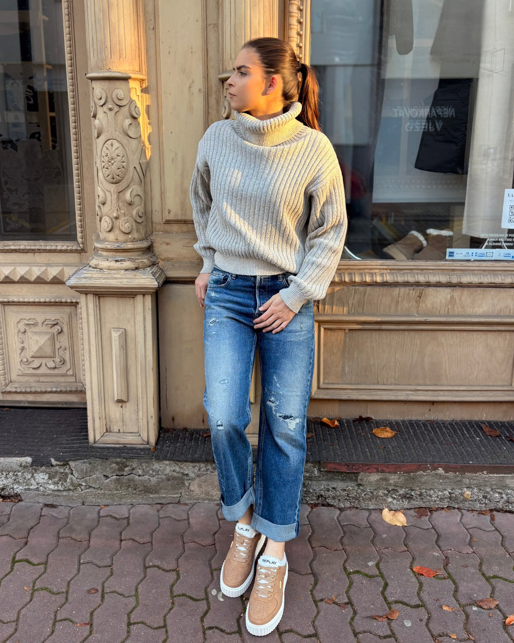 WOMEN'S REPLAY SWEATER WITH REPLAY POLO TURTLENECK