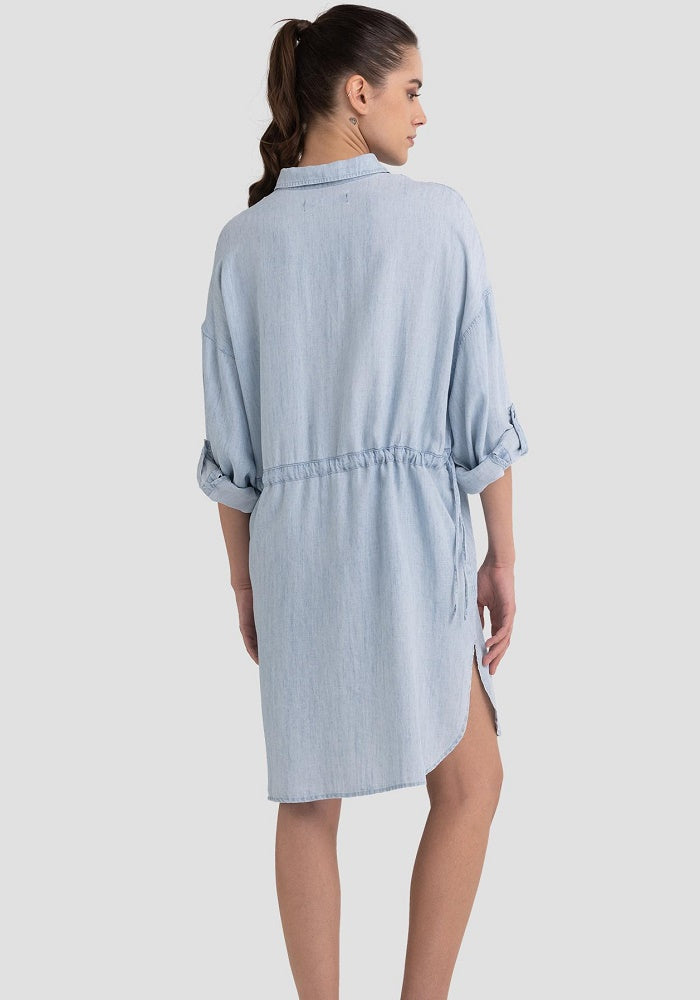 REPLAY LETNÍ MIDI KOŠILOVÉ ŠATY S DLOUHÝM RUKÁVEM 