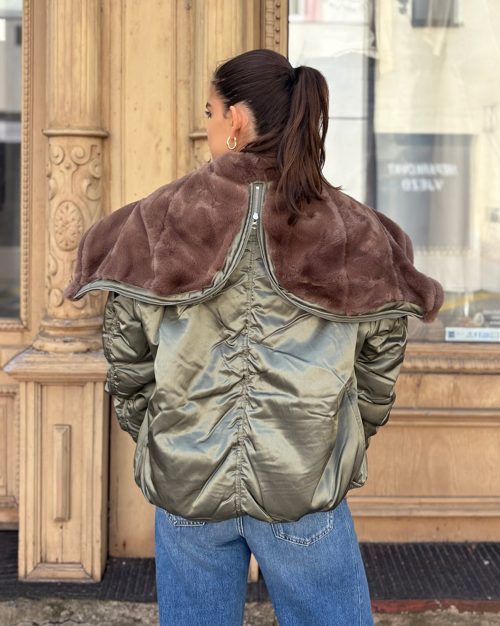 WOMEN'S REPLAY FAUX FUR JACKET WITH HOOD