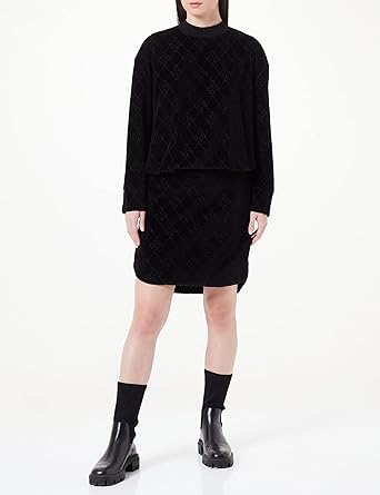 REPLAY ŽINYLKOVÉ ŠATY S DLOUHÝM RUKÁVEM A CELOPLOŠNÝM POTISKEM LOGA DEVORE 