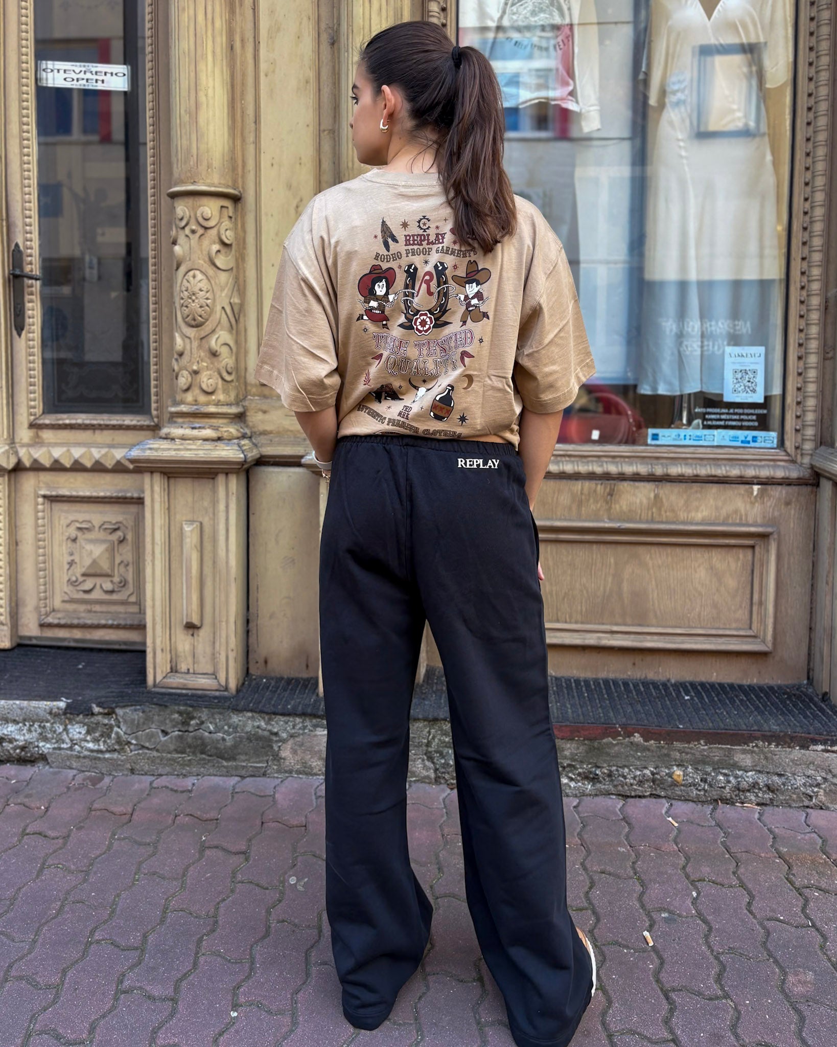 WOMEN'S REPLAY WIDE PANTS WITH DRAWSTRING