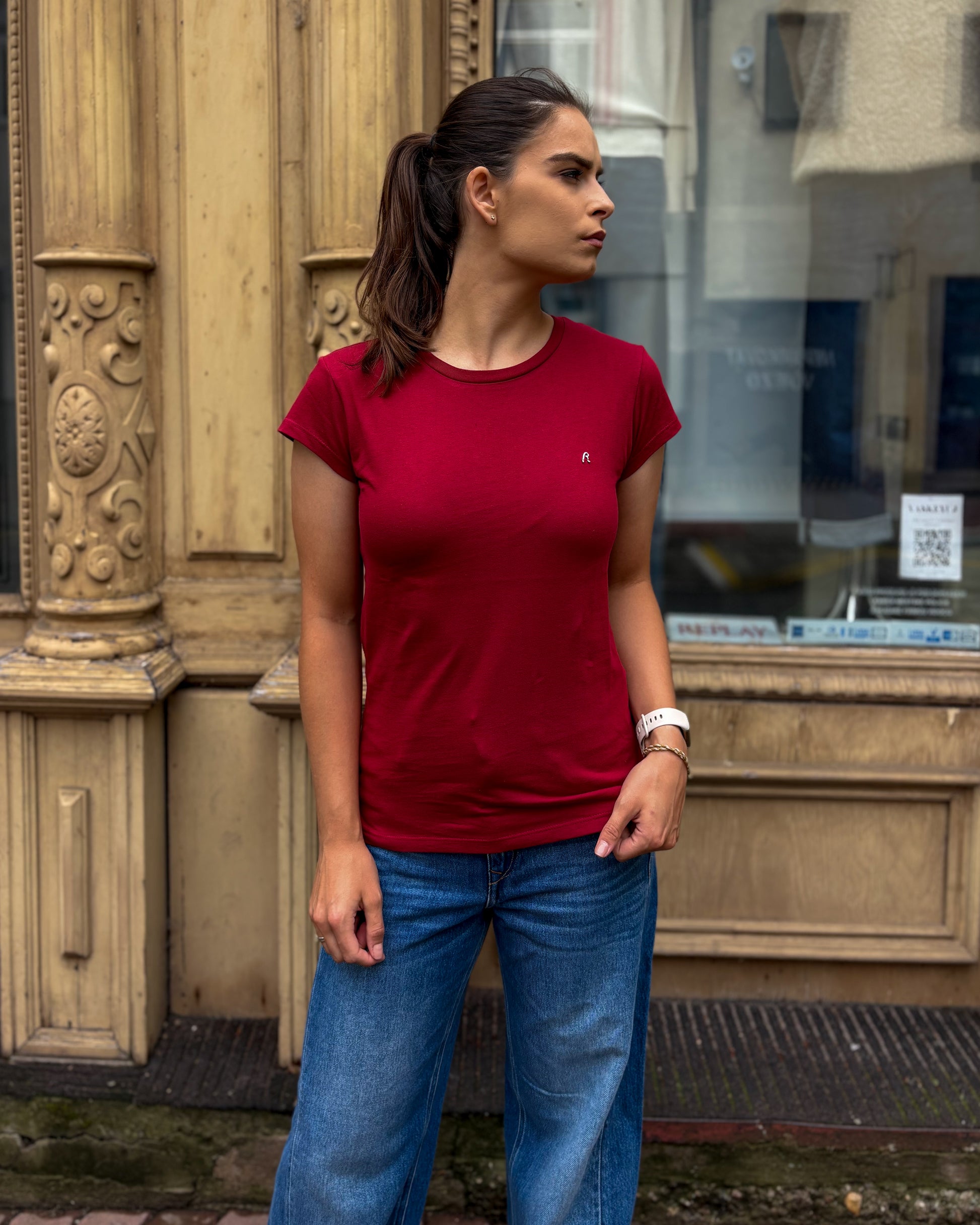 REPLAY DÁMSKÉ SKINNY-FIT BAVLNĚNÉ TRIČKO