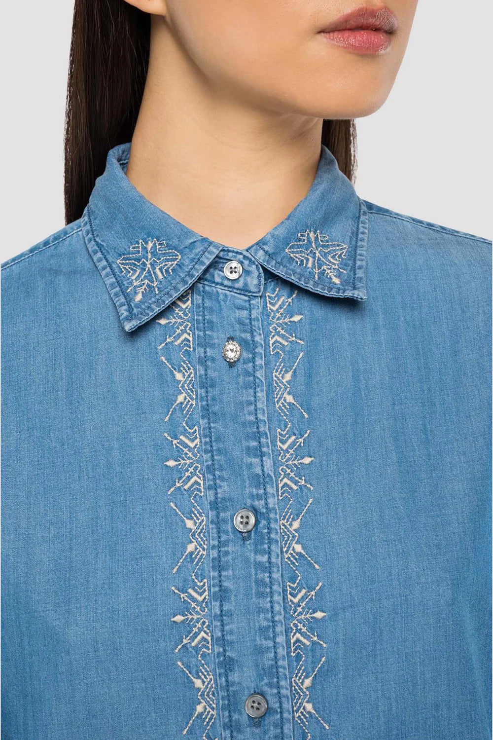 REPLAY WOMEN'S SHIRT WITH EMBROIDERY