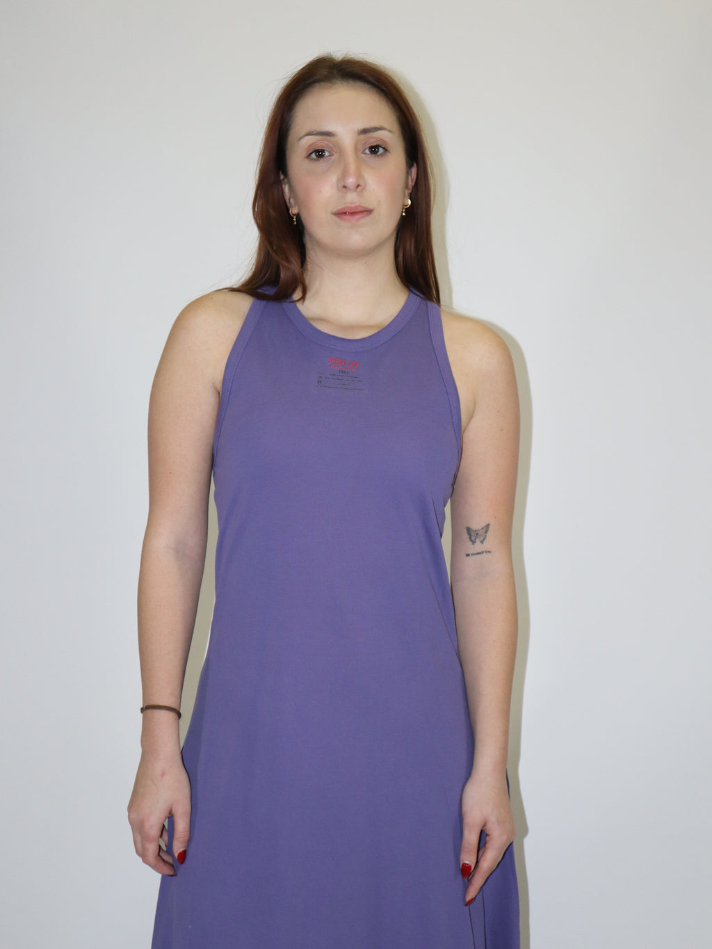 REPLAY PRINTED COTTON PIQUE MIDI DRESS
