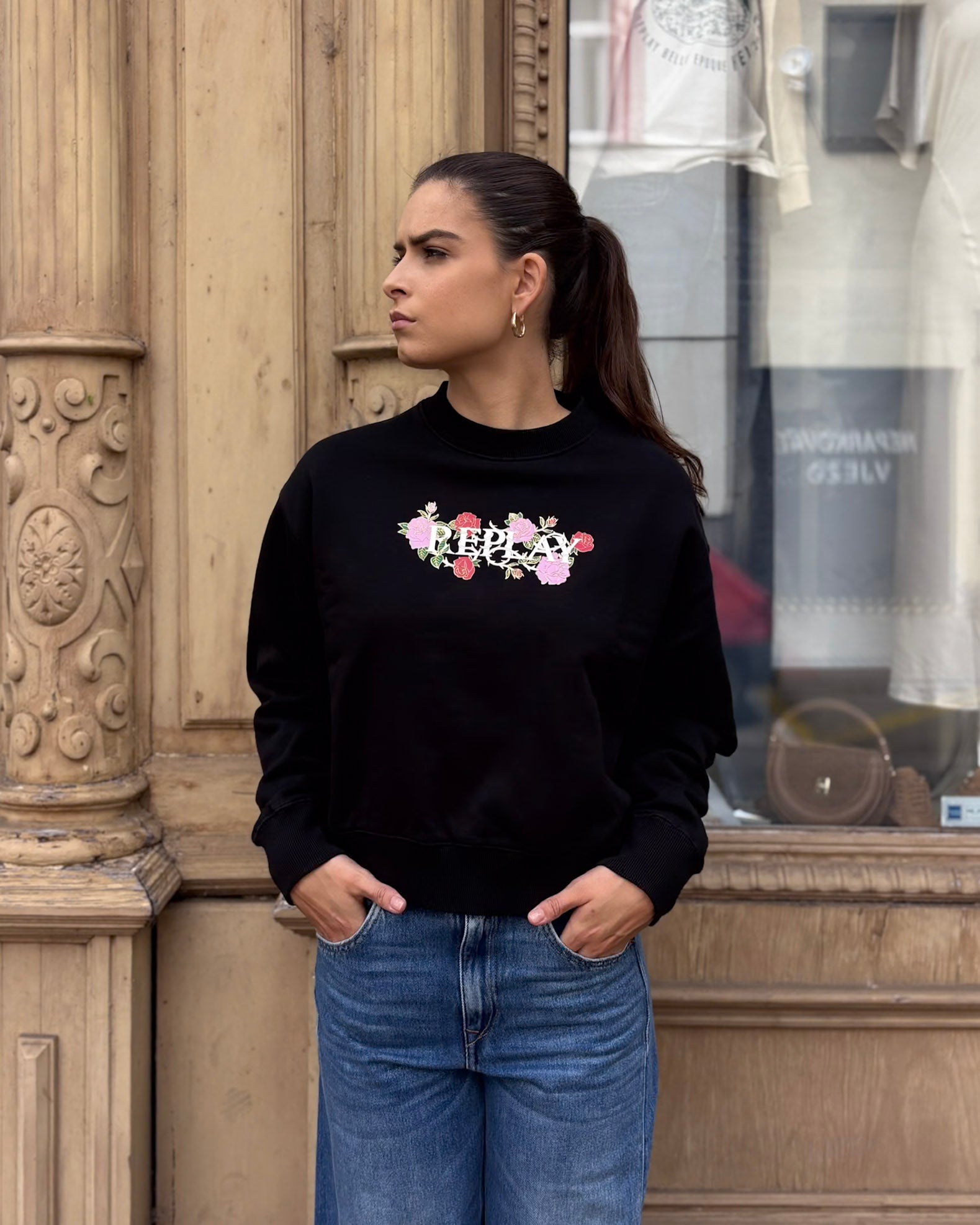 DÁMSKA MIKINA REPLAY MIKINA S LOGOM A POTLAČOM RUŽÍ