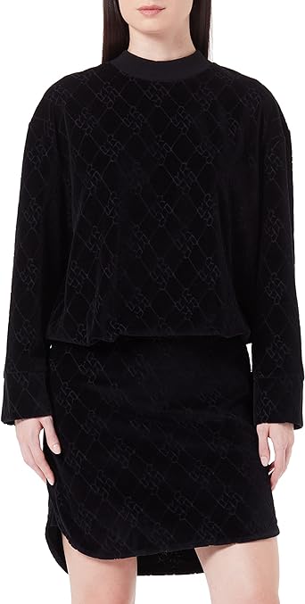 REPLAY ŽINYLKOVÉ ŠATY S DLOUHÝM RUKÁVEM A CELOPLOŠNÝM POTISKEM LOGA DEVORE 