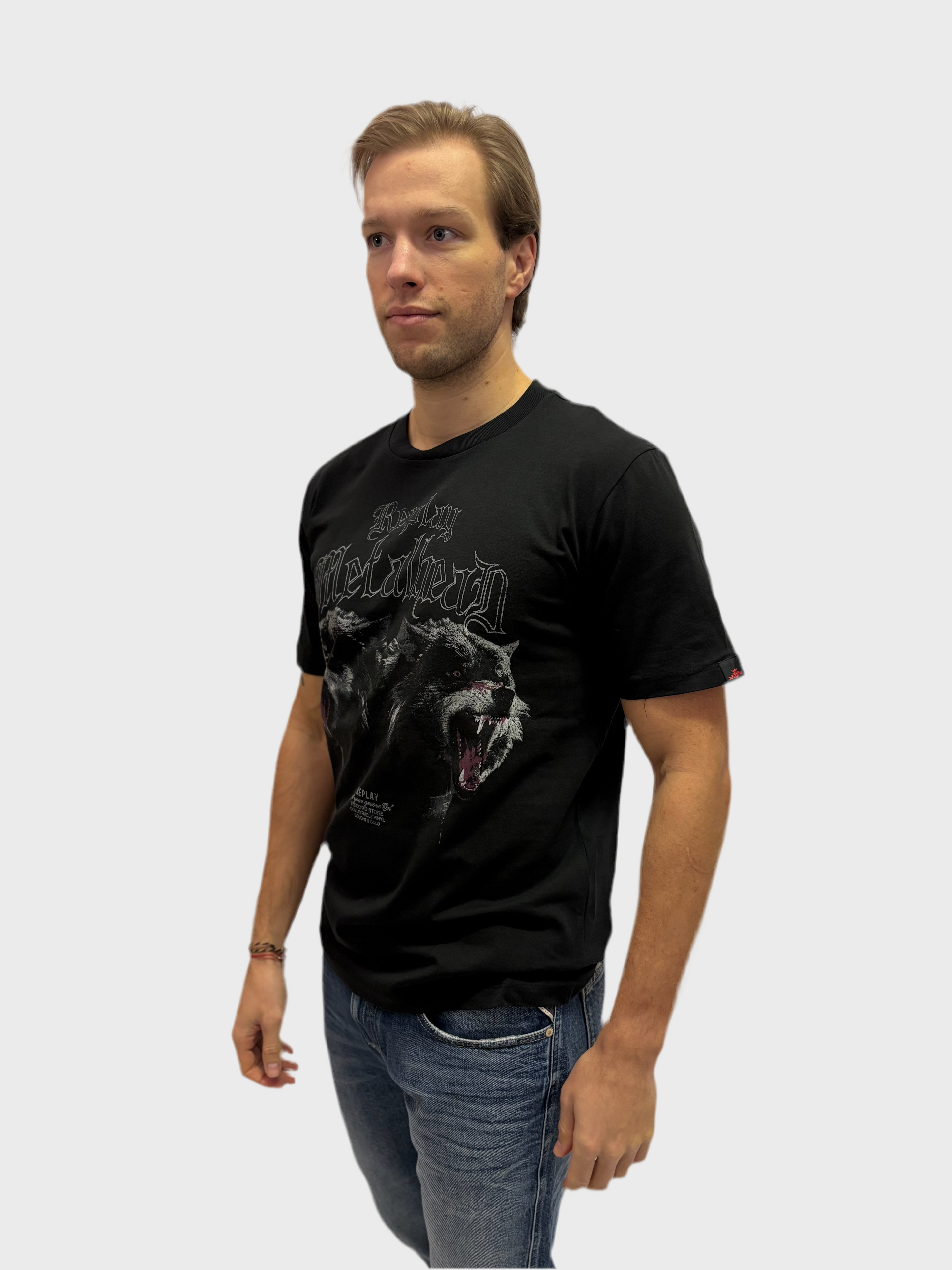 REPLAY PÁNSKE TRIČKO REGULAR-FIT S VLKAMI 