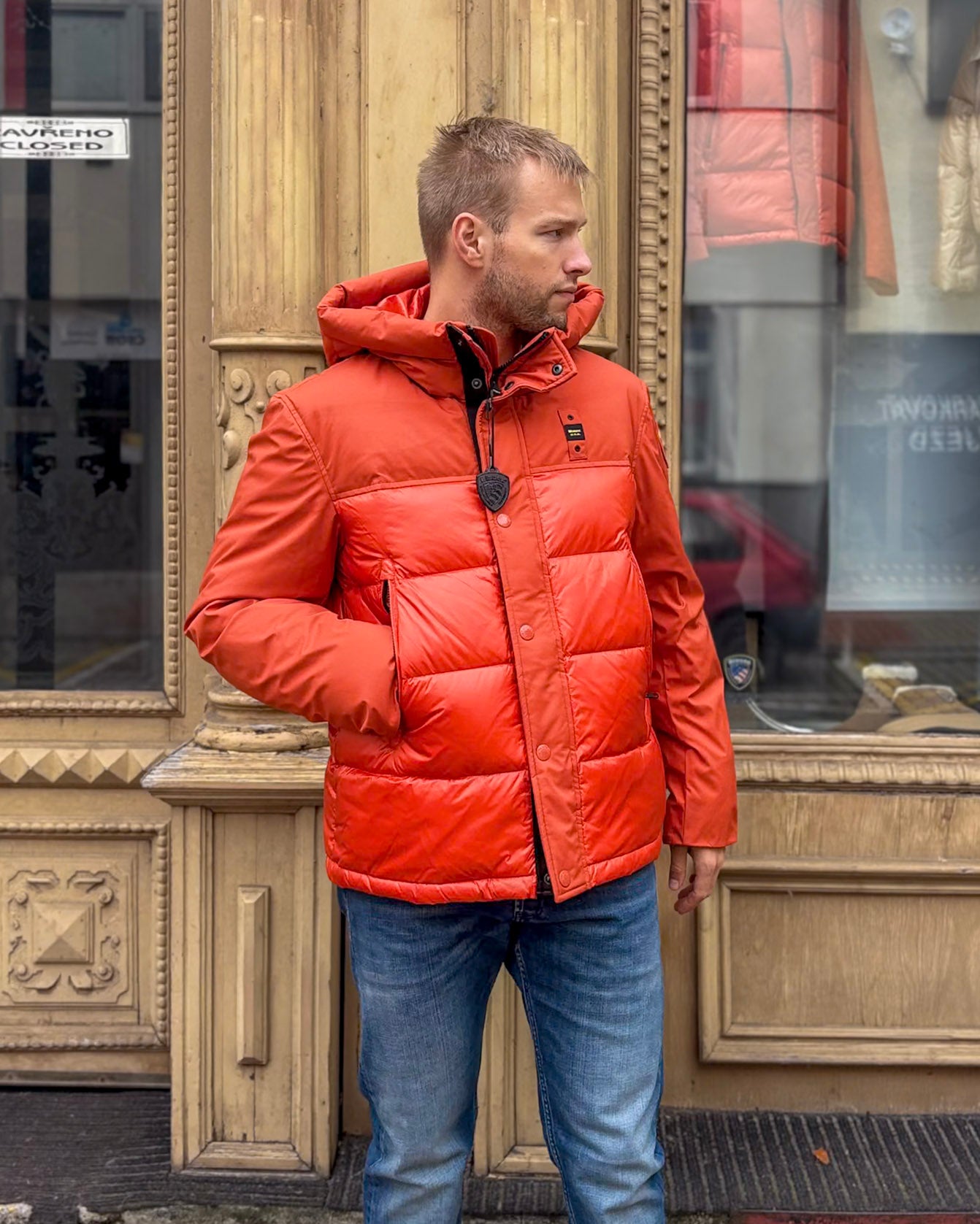 PÁNSKÁ PÉŘOVÁ BUNDA BLAUER S KAPUCÍ BROOK