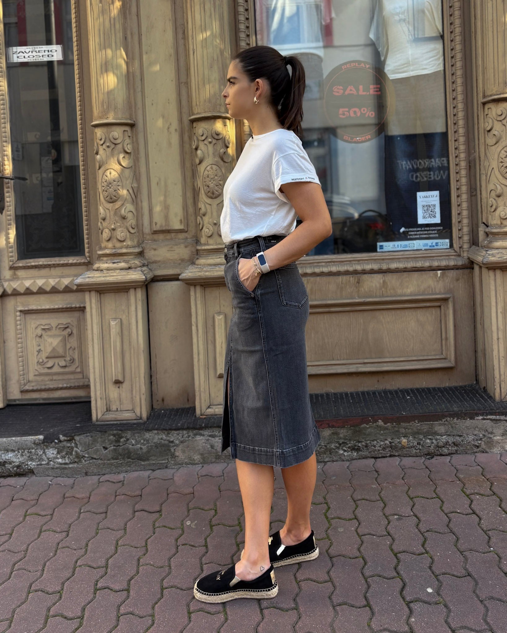 REPLAY NŐI FARMER MIDI SZOKNYA HASÍTÉKKAL 